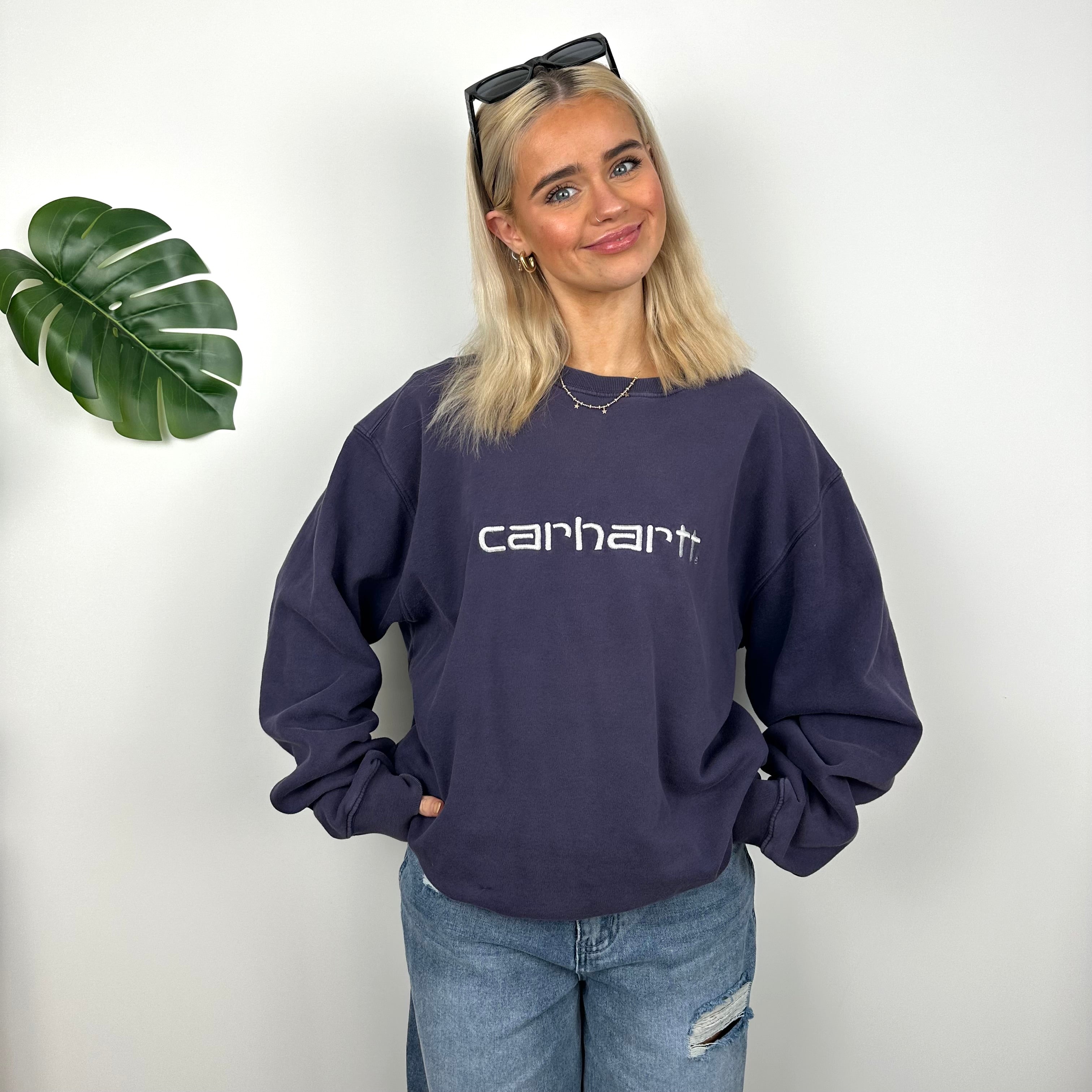 Carhartt Navy Embroidered Spell Out Sweatshirt (M)