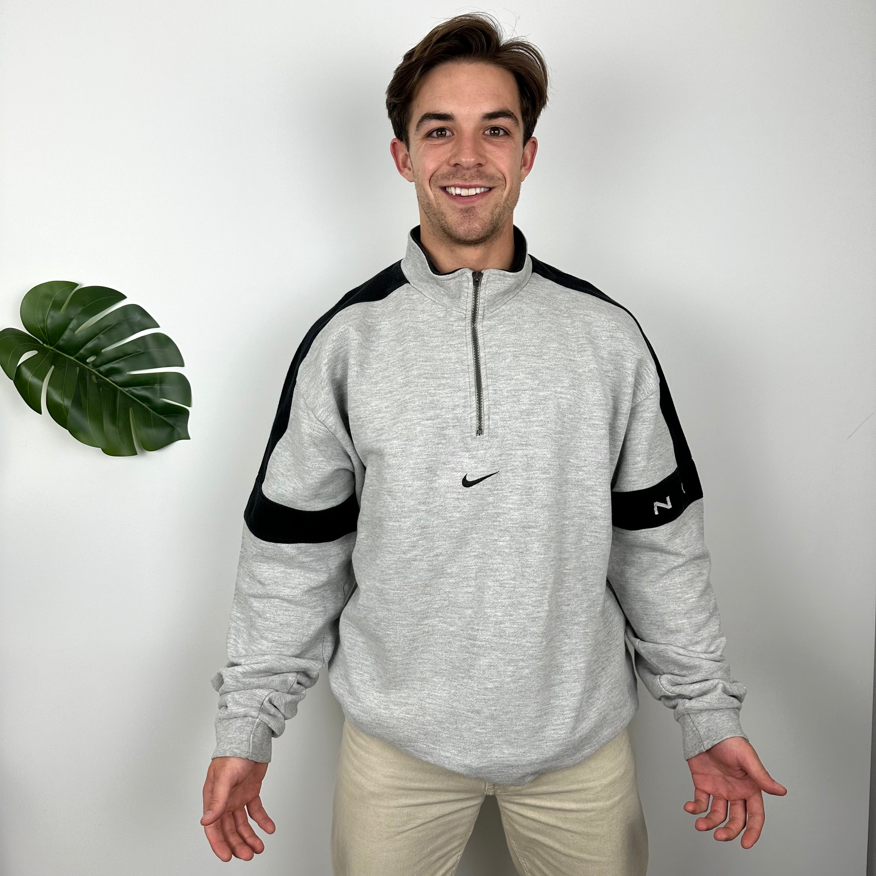 Nike Grey Embroidered Swoosh Quarter Zip Sweatshirt (XXL)