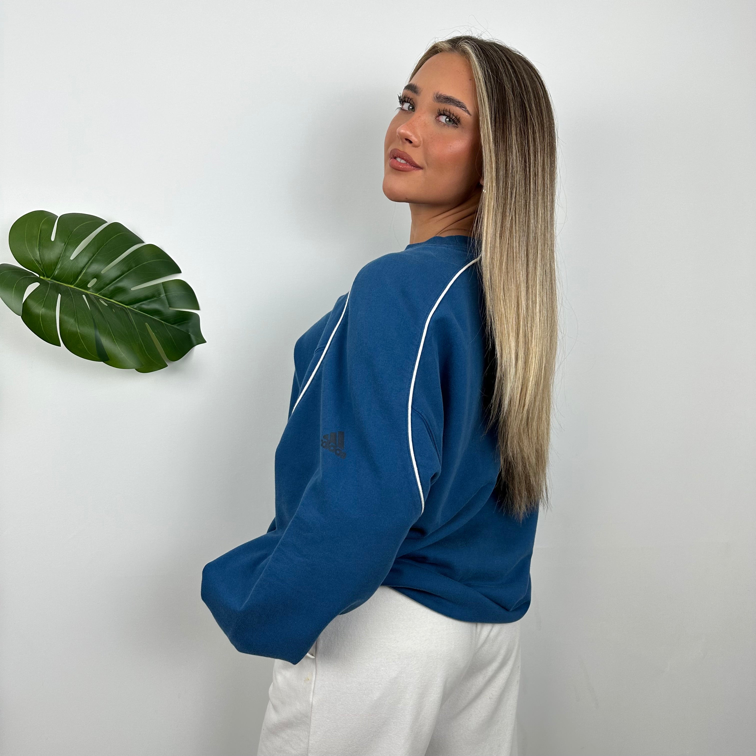Adidas Blue Embroidered Spell Out Sweatshirt (XL)