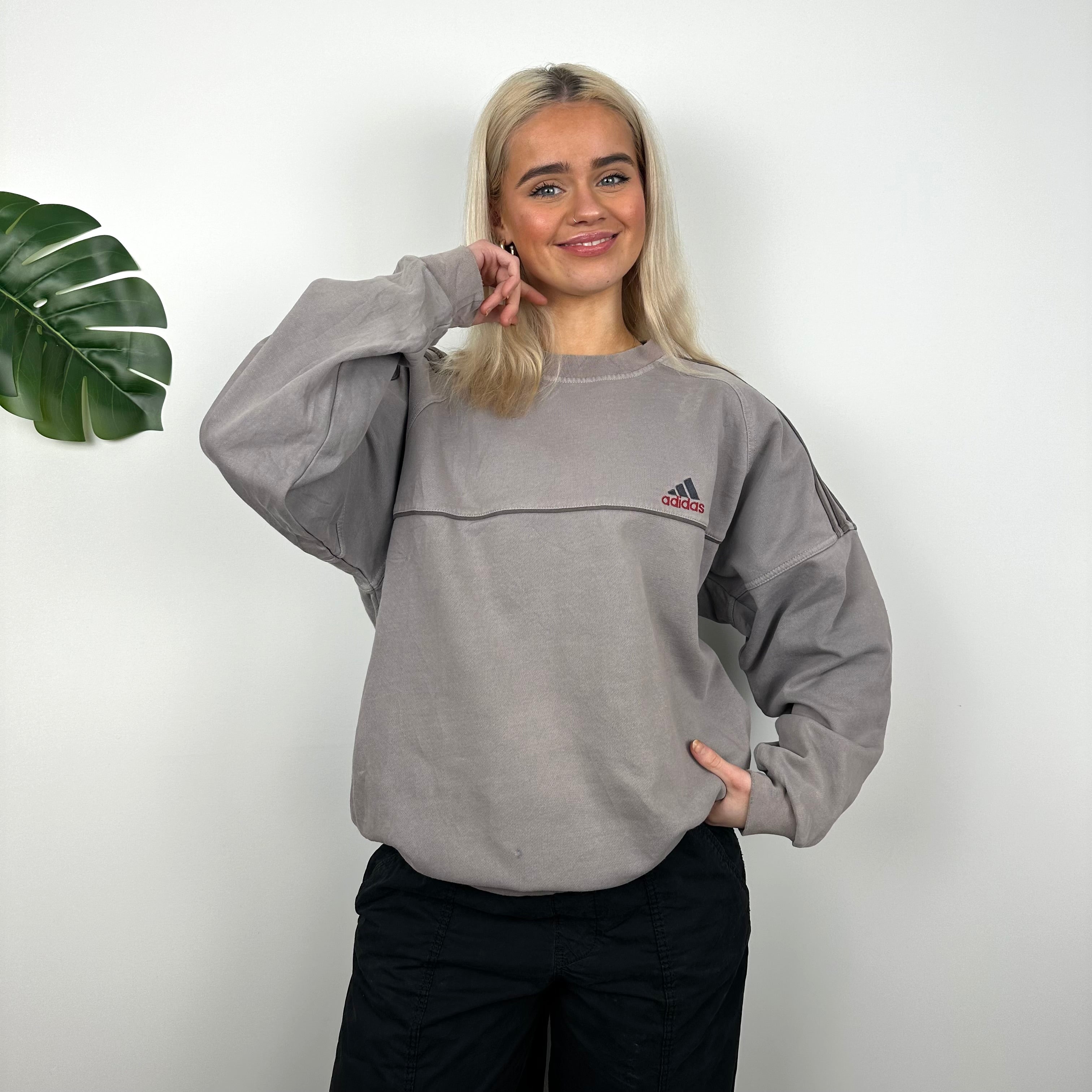 Adidas Grey Embroidered Spell Out Sweatshirt (M)