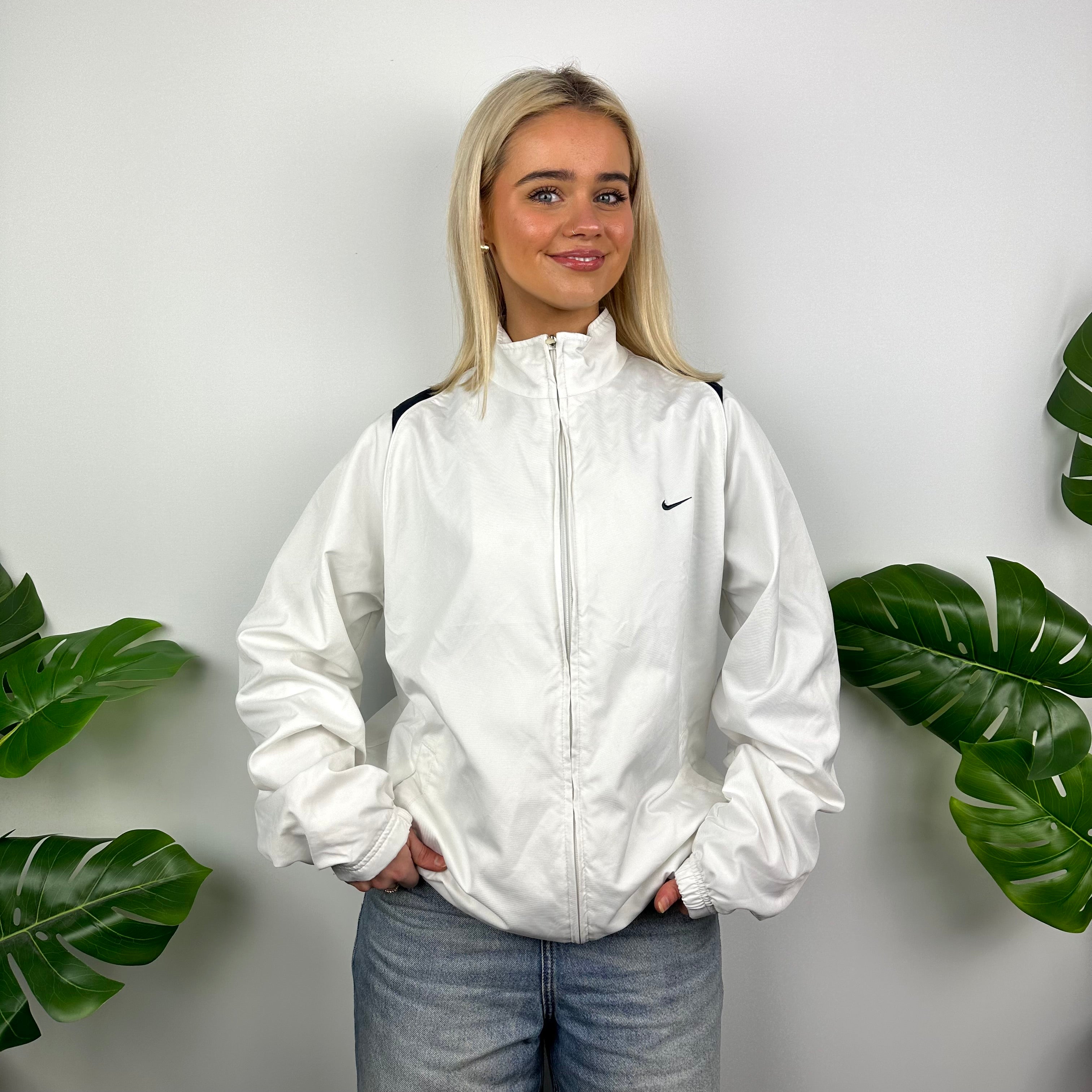 Nike White Embroidered Swoosh Windbreaker Jacket (M)