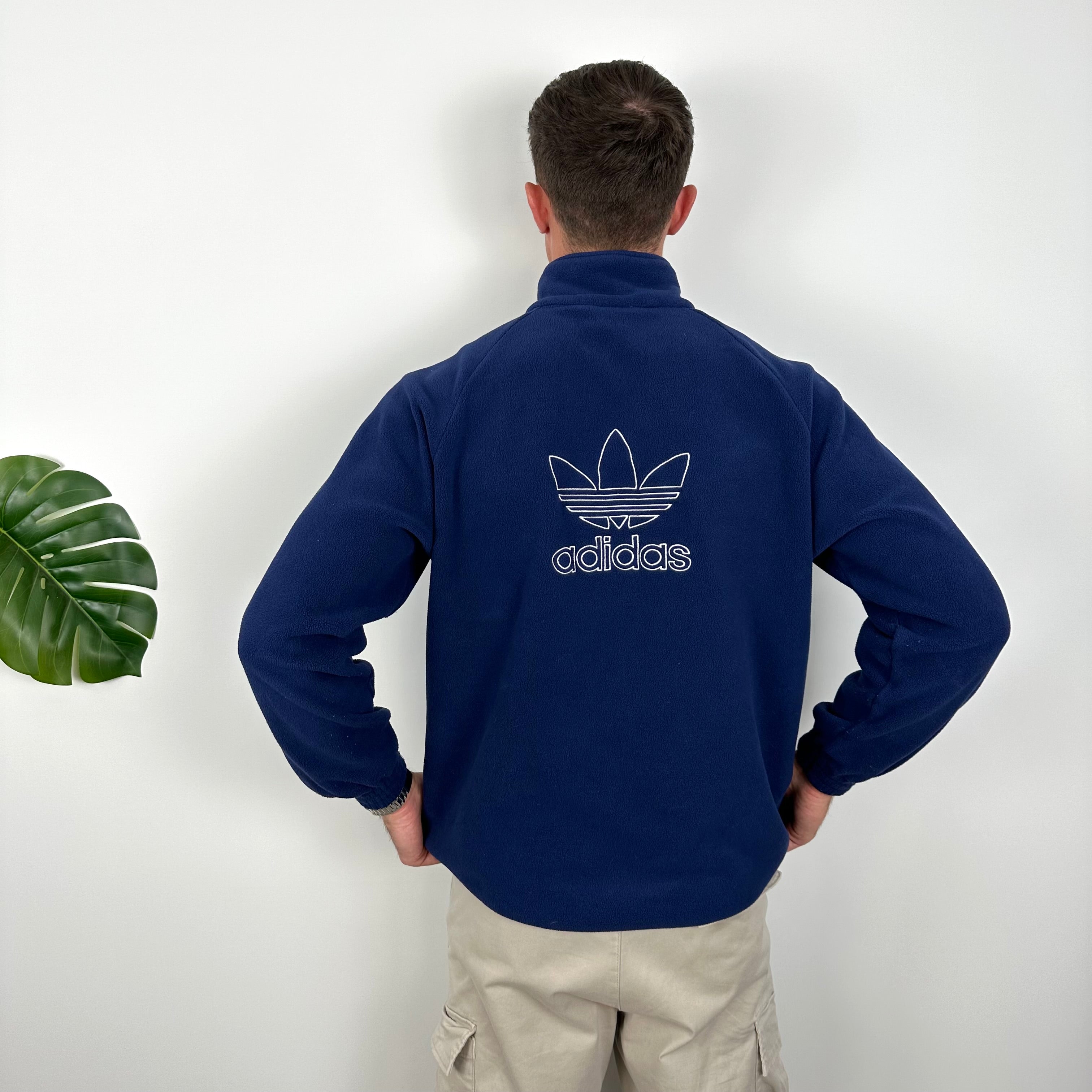 Adidas Navy Embroidered Spell Out Teddy Bear Fleece Quarter Zip Sweatshirt (L)