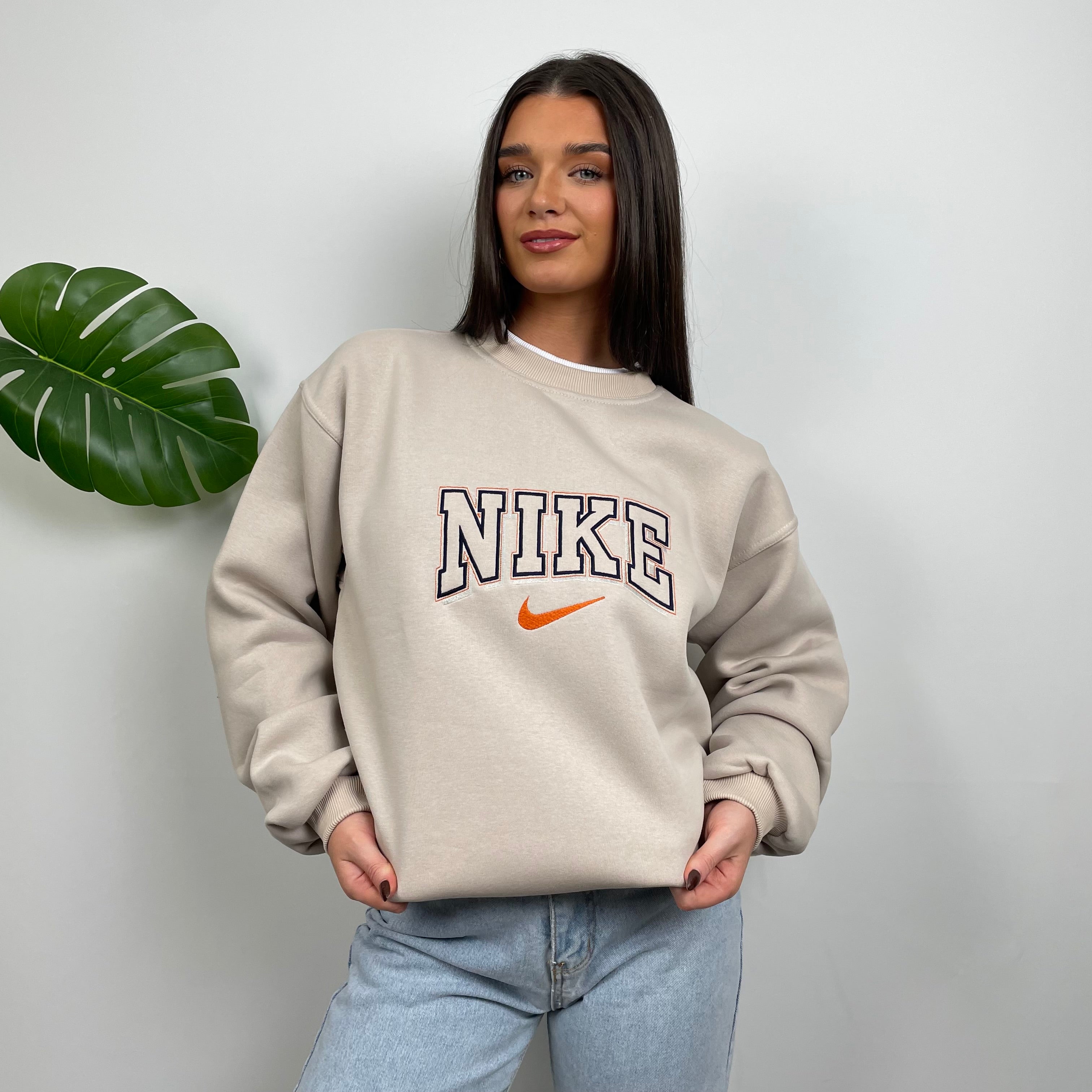 Nike RARE Cream Embroidered Spell Out Sweatshirt (L)