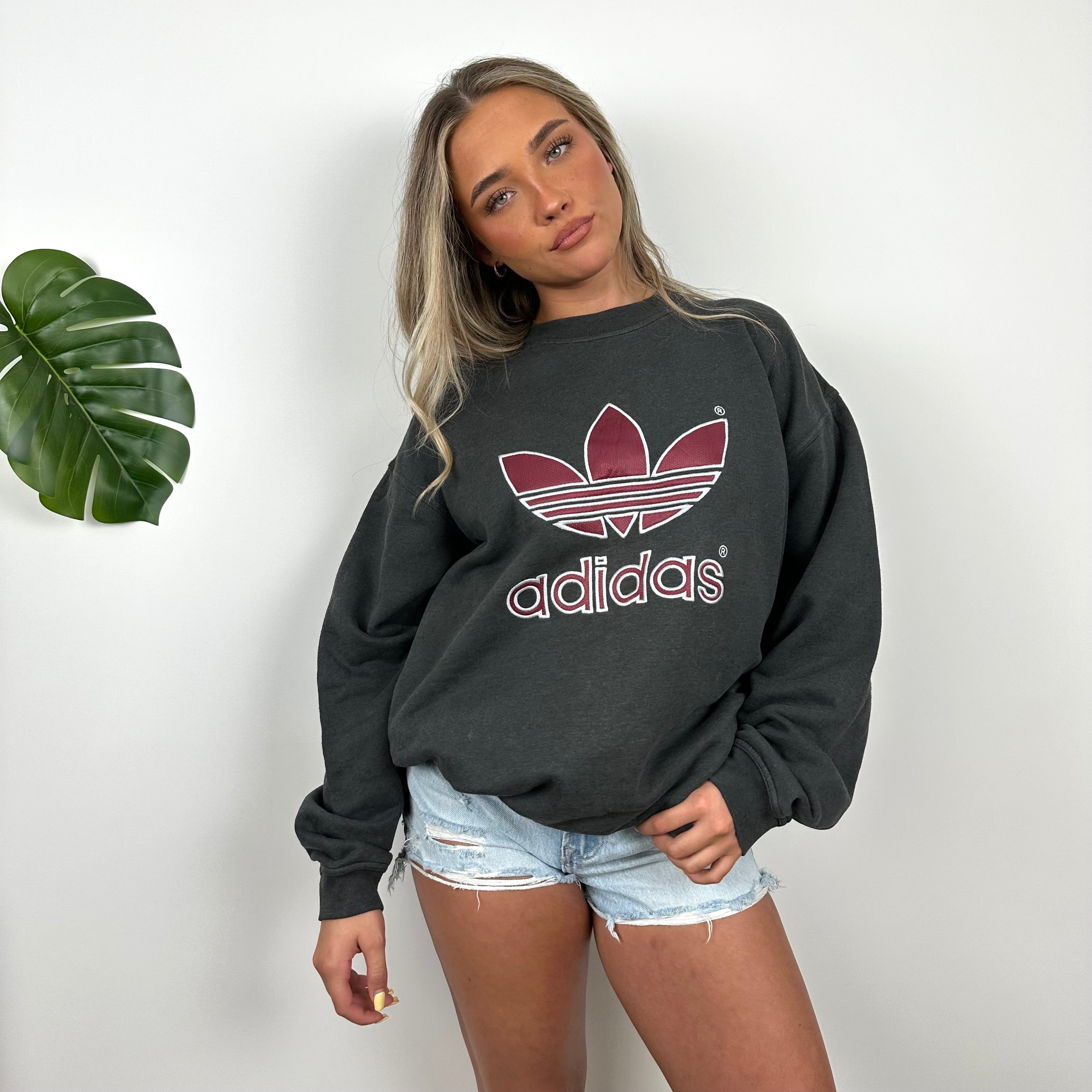 Adidas Grey Embroidered Spell Out Sweatshirt (M)