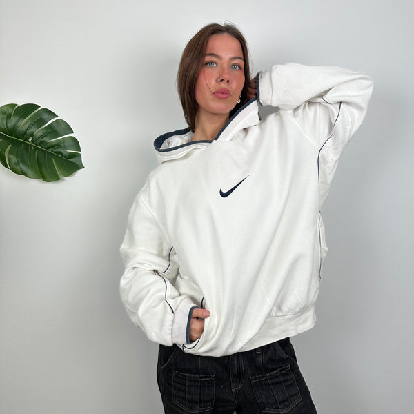 Nike RARE White Embroidered Swoosh Hoodie (L)