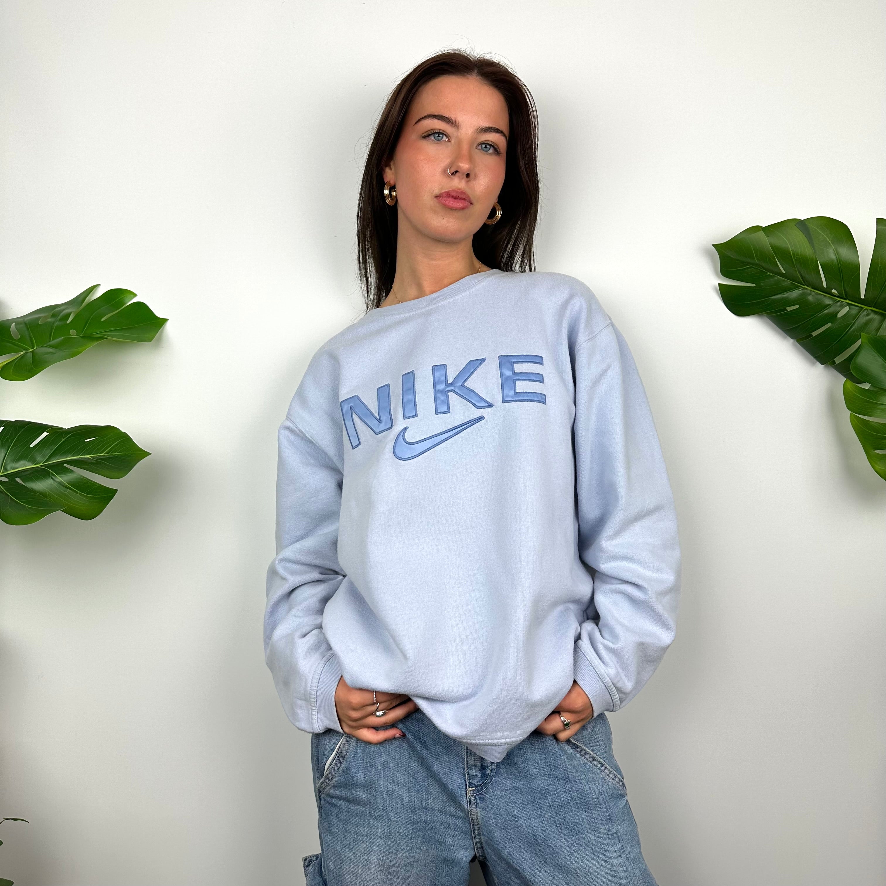 Nike Baby Blue Embroidered Spell Out Sweatshirt (L)