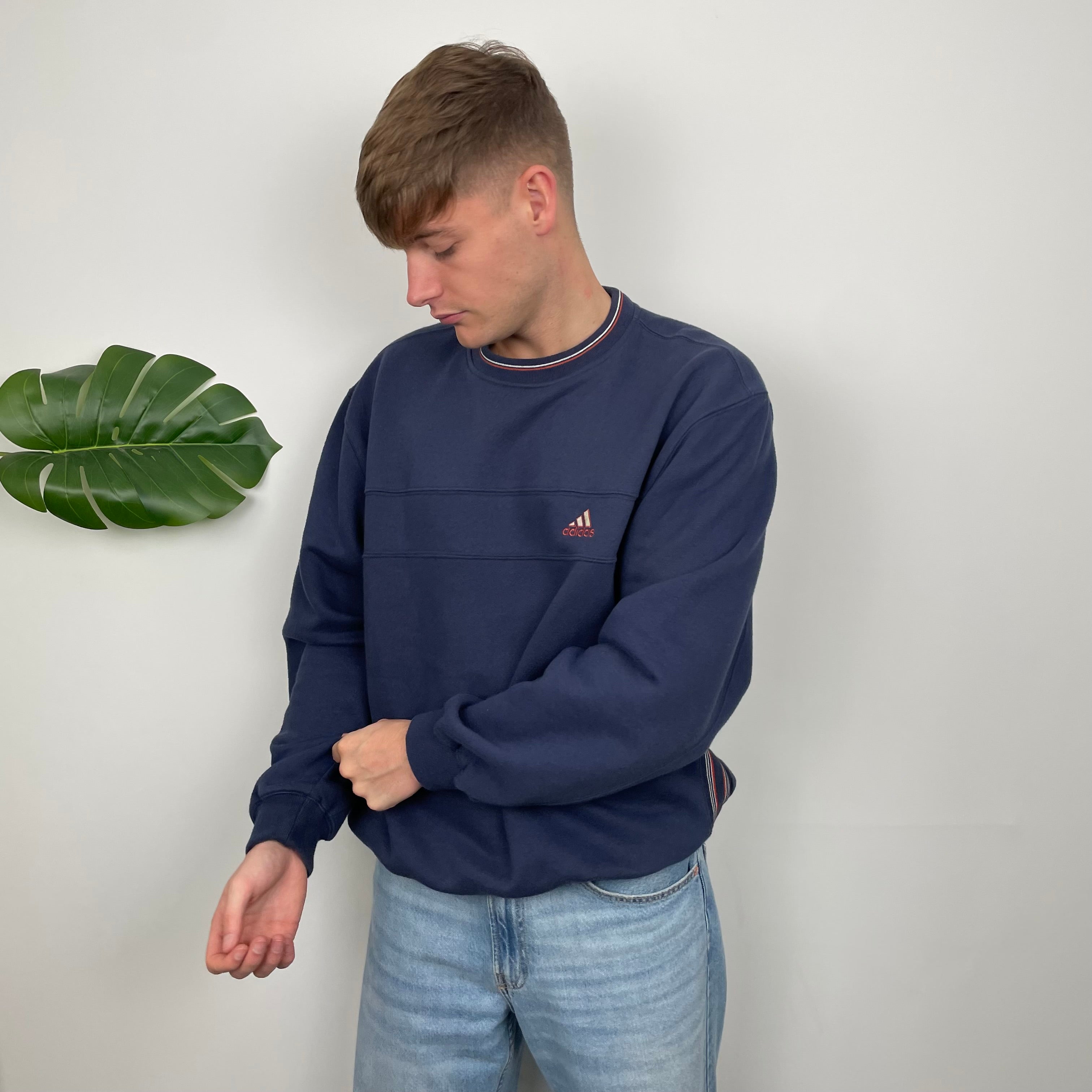 Adidas Navy Embroidered Spell Out Sweatshirt (L)