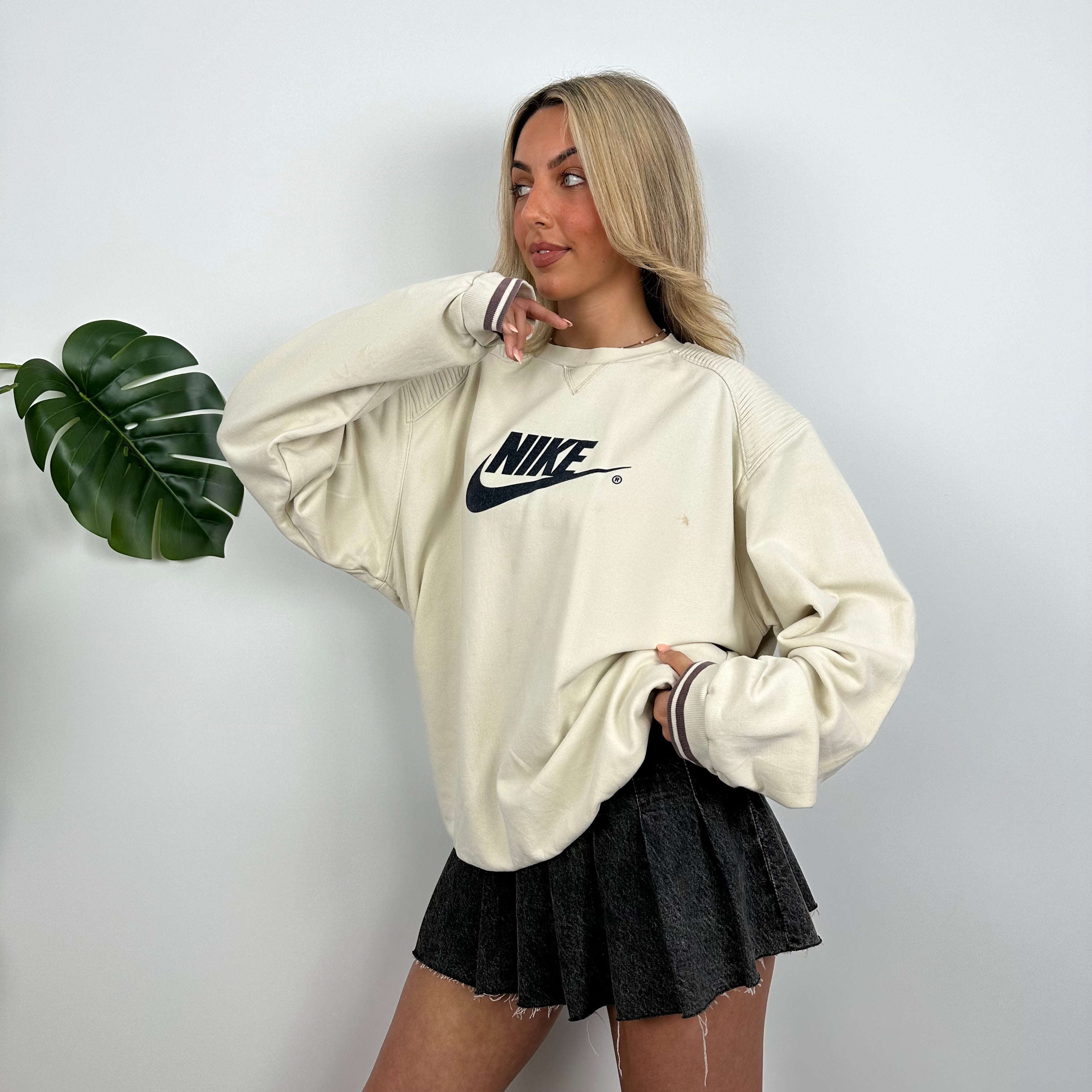 Nike Cream Embroidered Spell Out Sweatshirt (L)