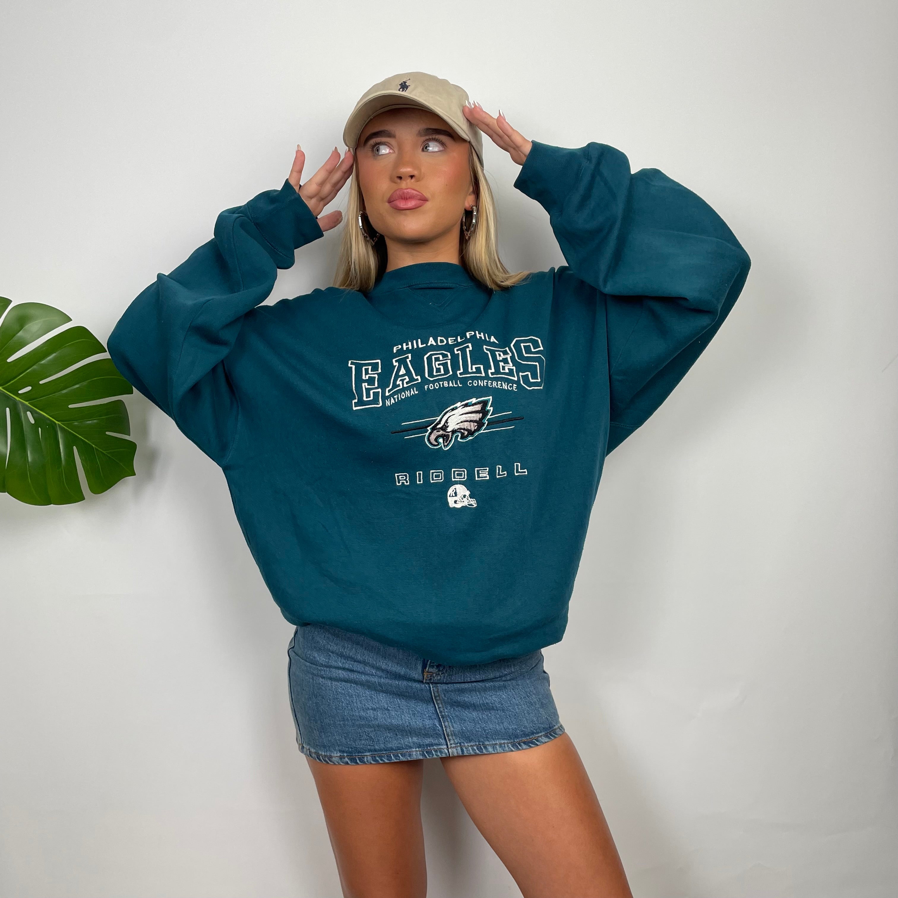 Philadelphia Eagles NFL Green Embroidered Spell Out Sweatshirt (L)