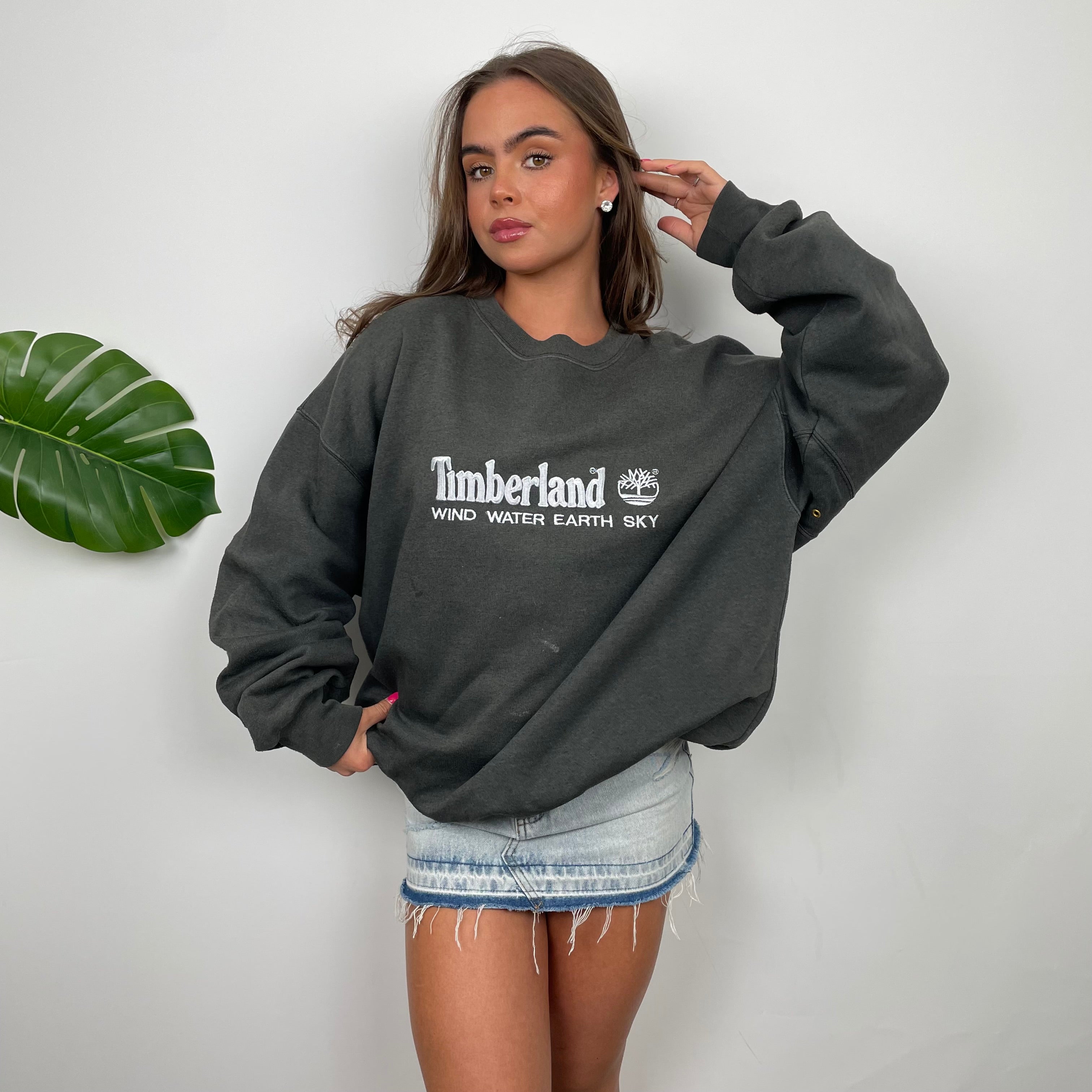 Timberland Dark Grey Embroidered Spell Out Sweatshirt (XL)