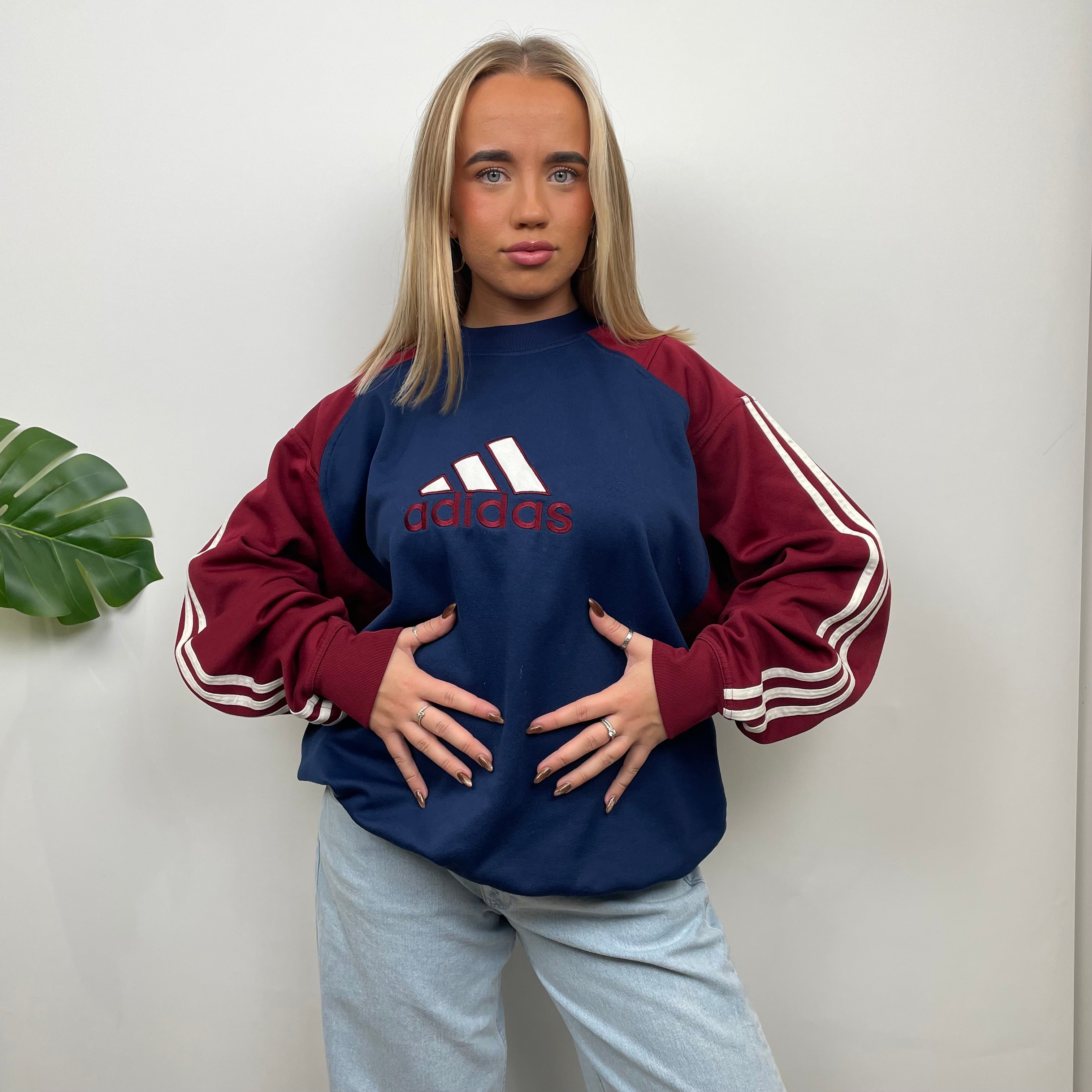 Adidas RARE Red and Navy Embroidered Spell Out Sweatshirt (L)