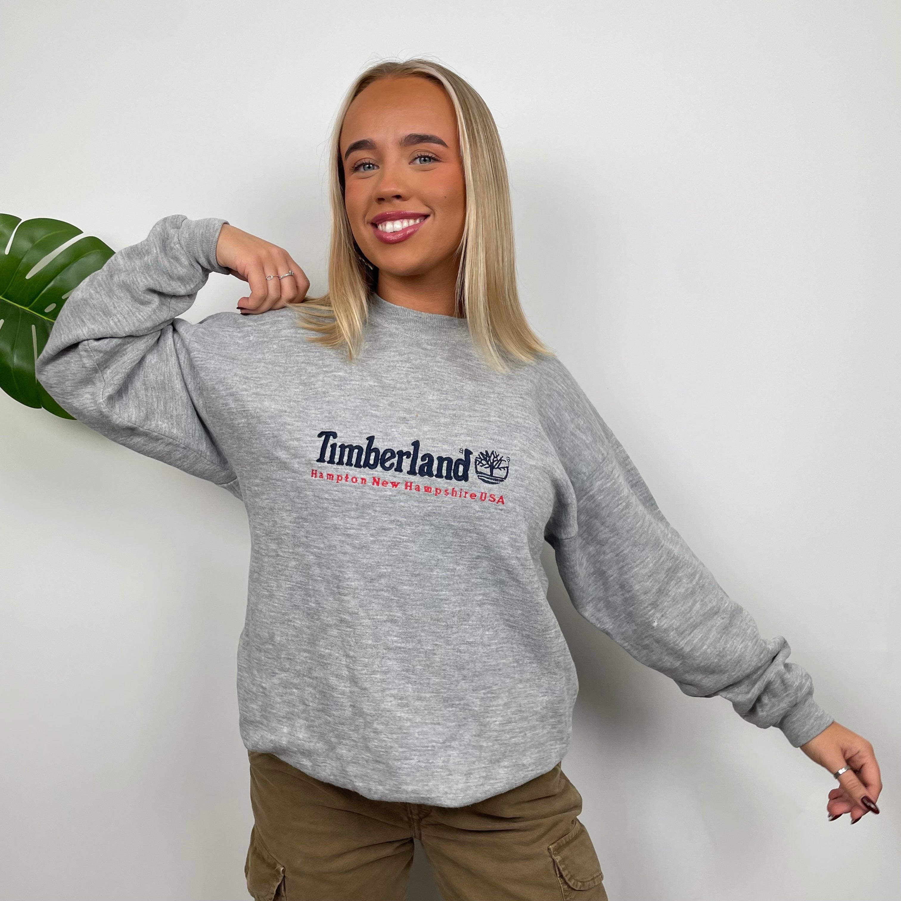 Timberland Grey Embroidered Spell Out Sweatshirt (M)