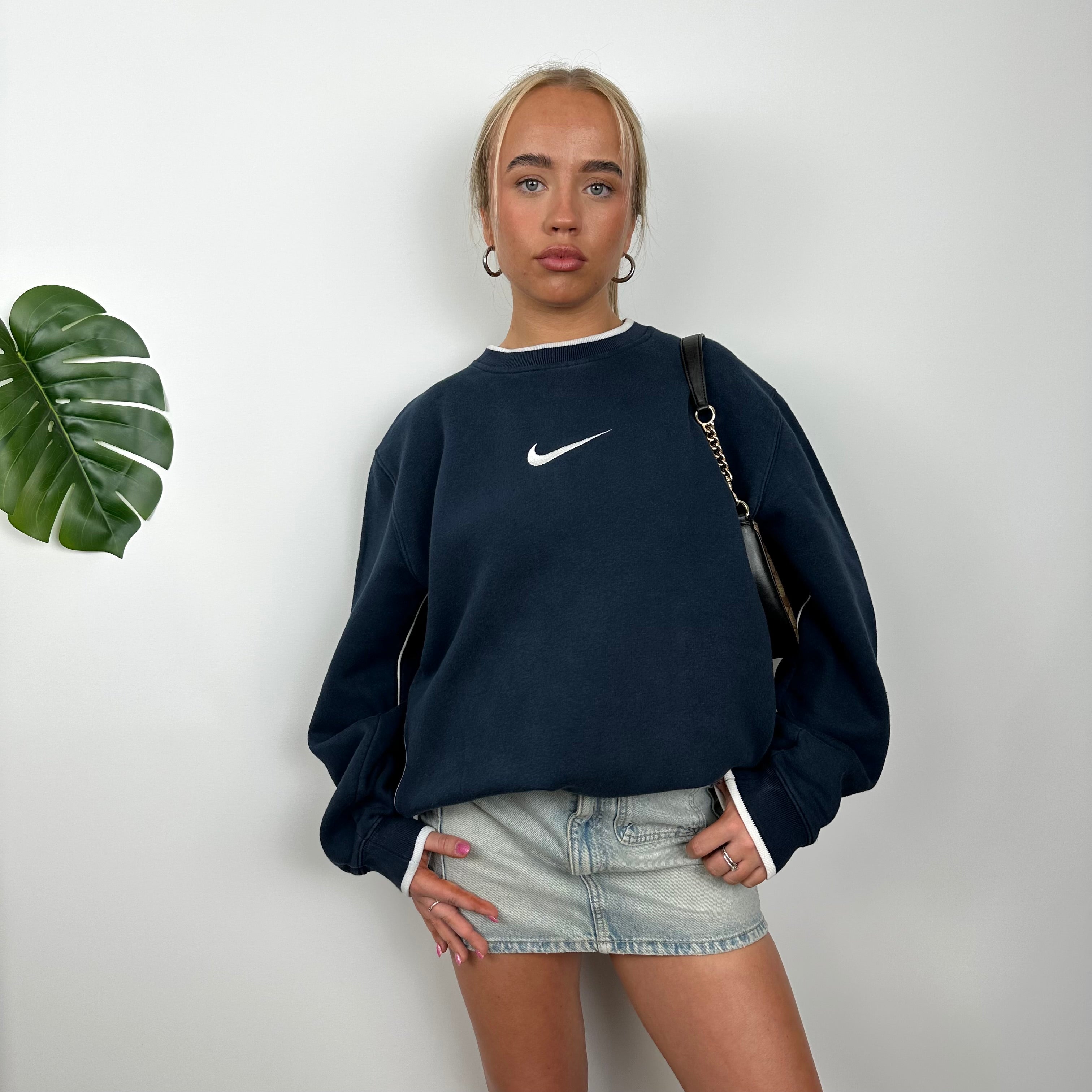 Nike Navy Embroidered Swoosh Sweatshirt (L)