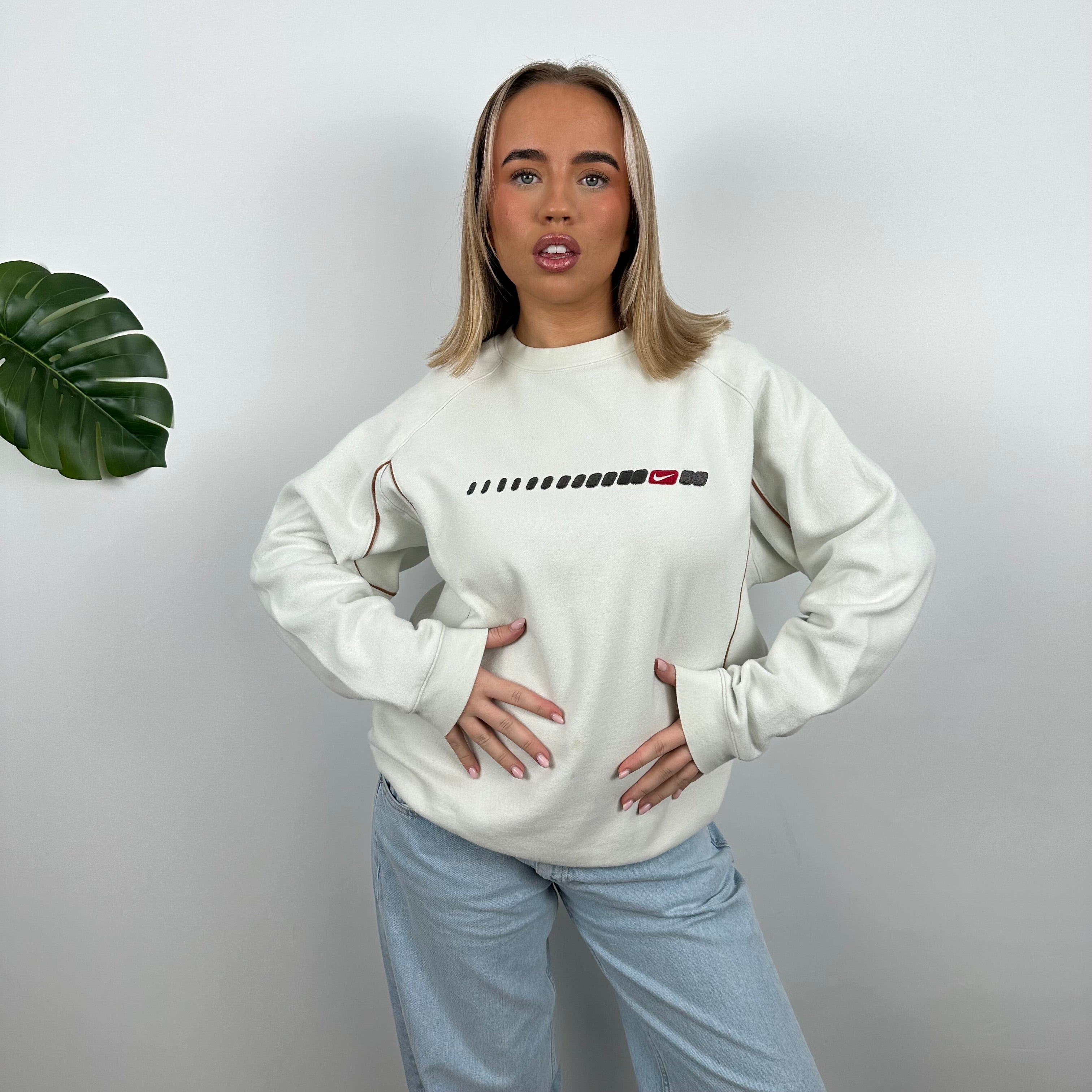 Nike White Embroidered Swoosh Sweatshirt (M)