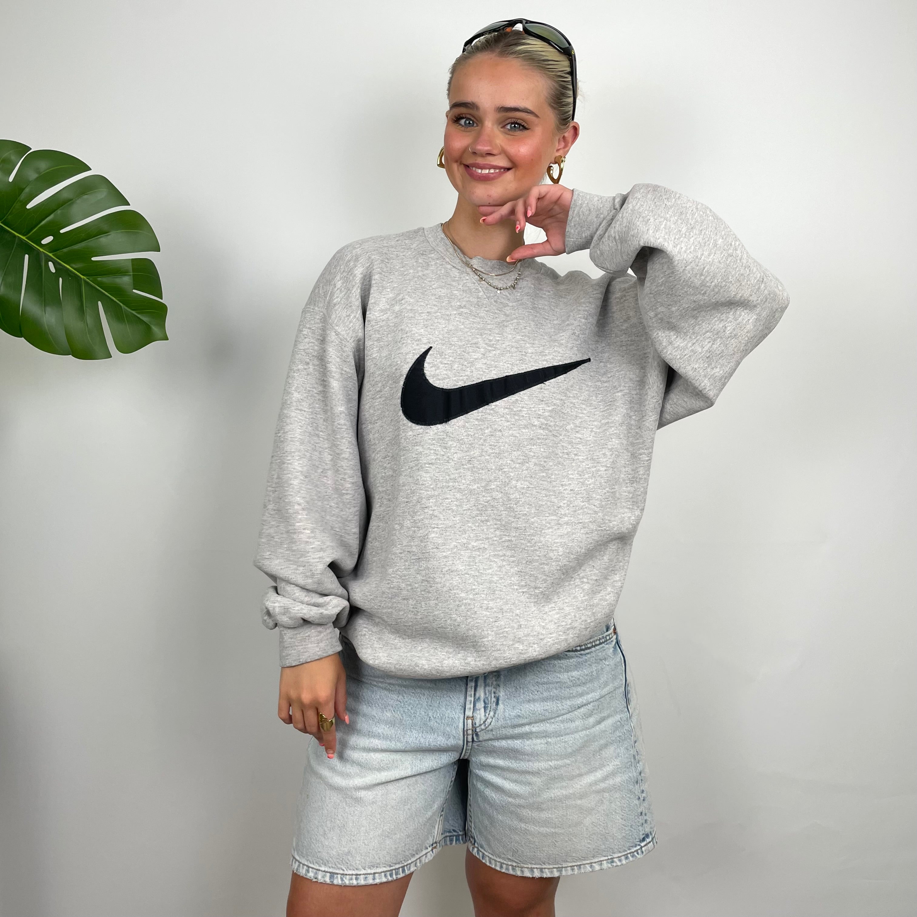 Nike Grey Embroidered Swoosh Sweatshirt (L)