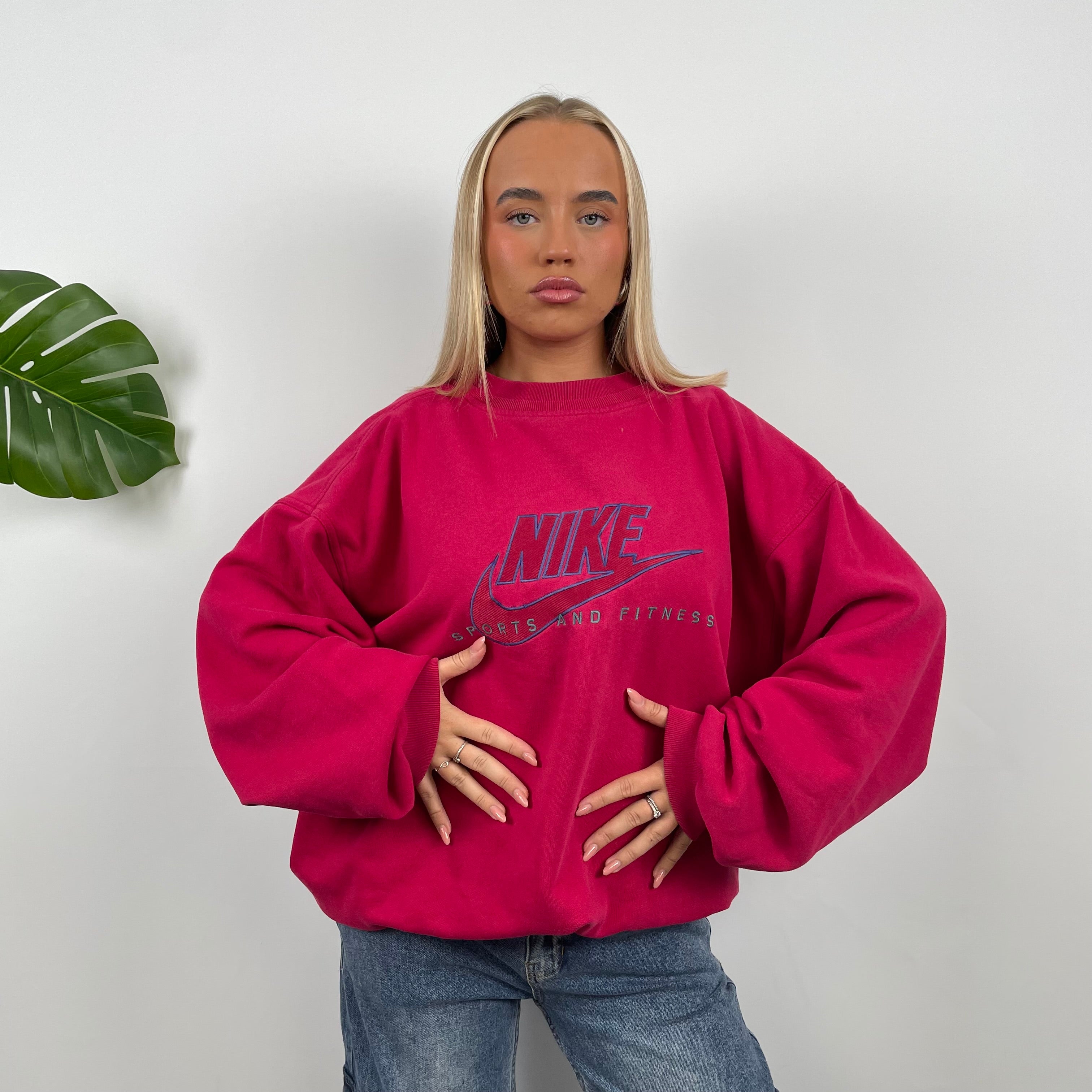 Nike Sports and Fitness RARE Pink Embroidered Spell Out Sweatshirt (L)