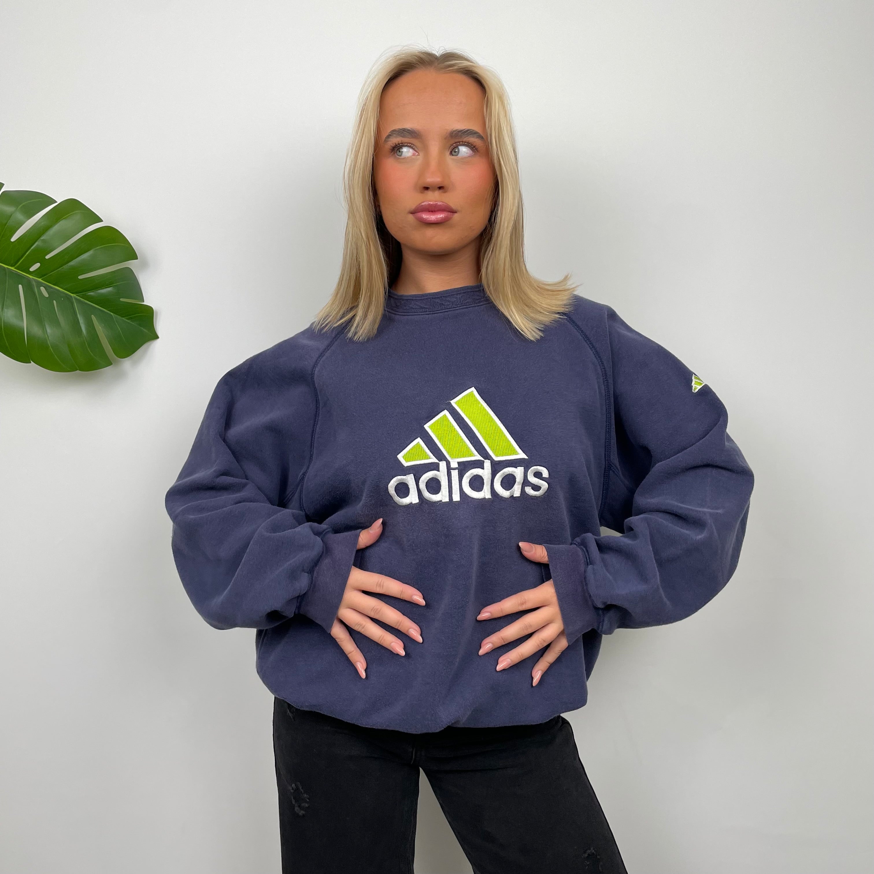 Adidas Navy Embroidered Spell Out Sweatshirt (L)