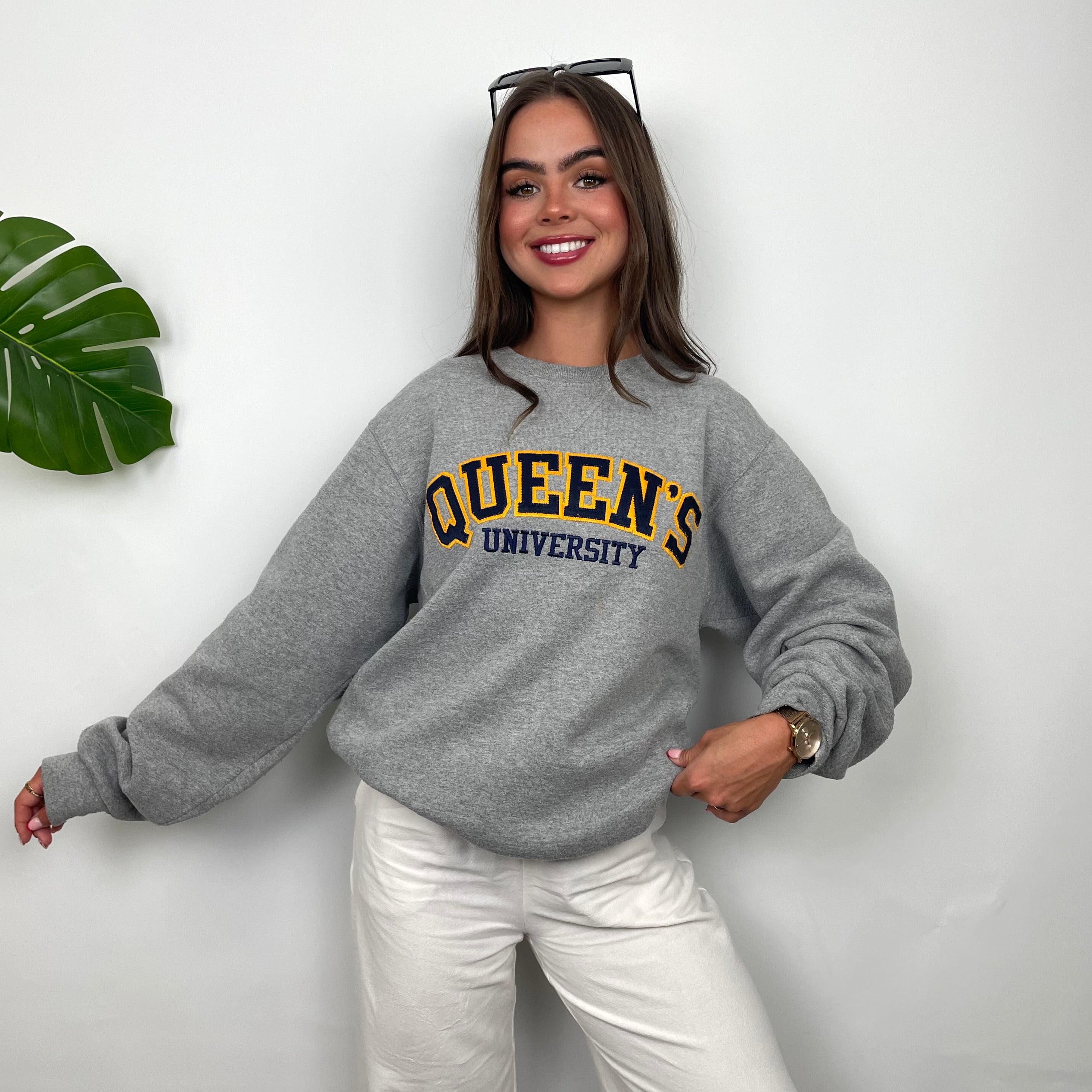 Queens University College Grey Embroidered Spell Out Sweatshirt (M)