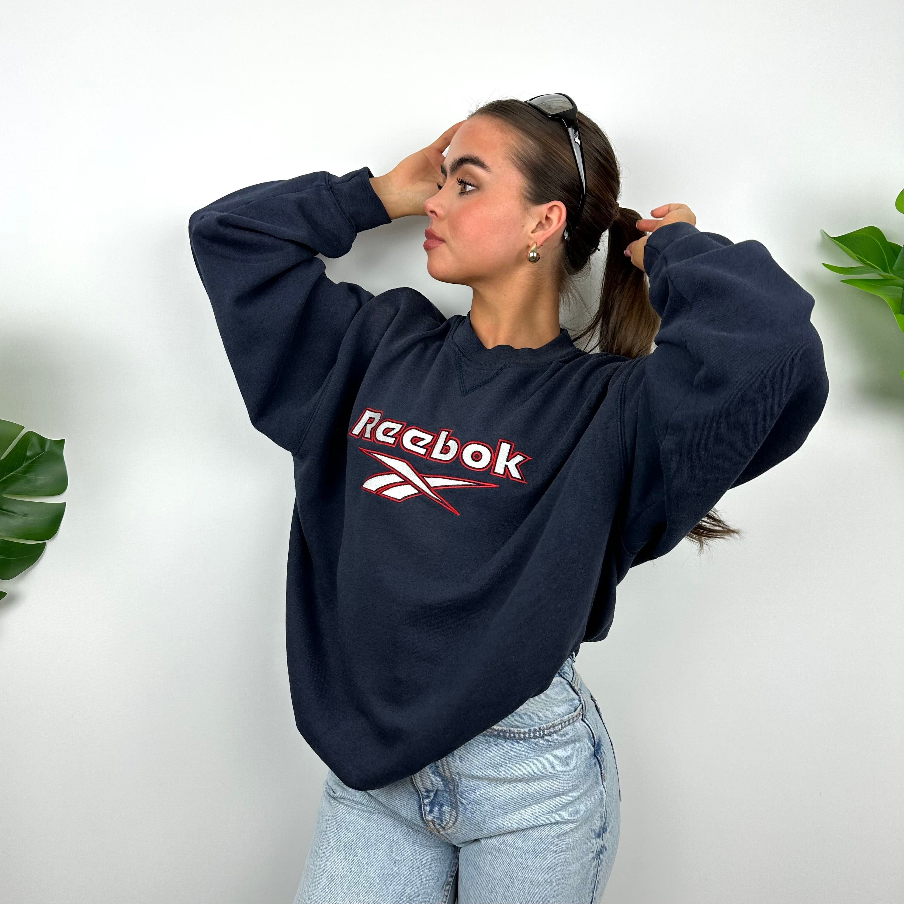 Reebok Navy Embroidered Spell Out Sweatshirt (M)