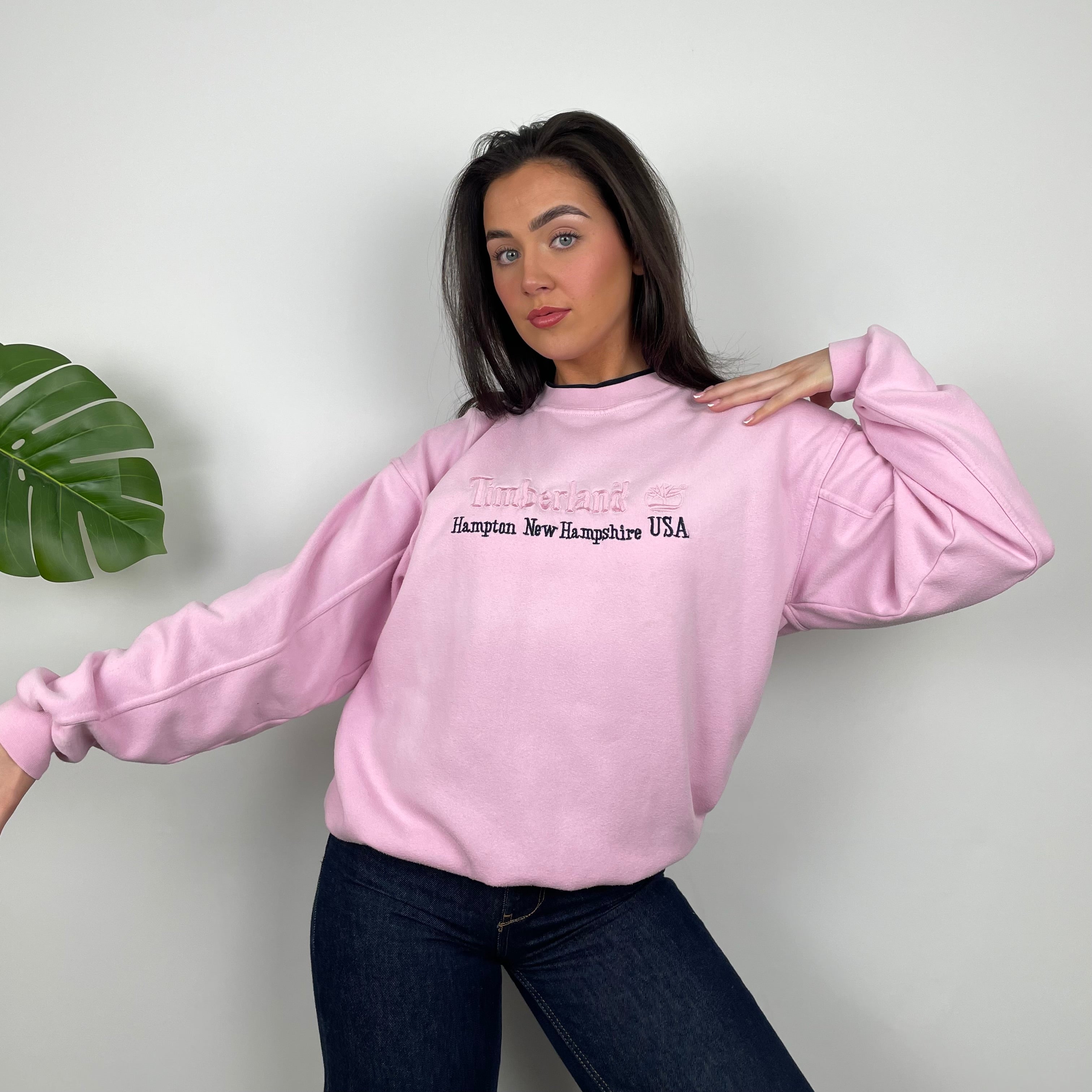 Timberland Baby Pink Embroidered Spell Out Sweatshirt (M)