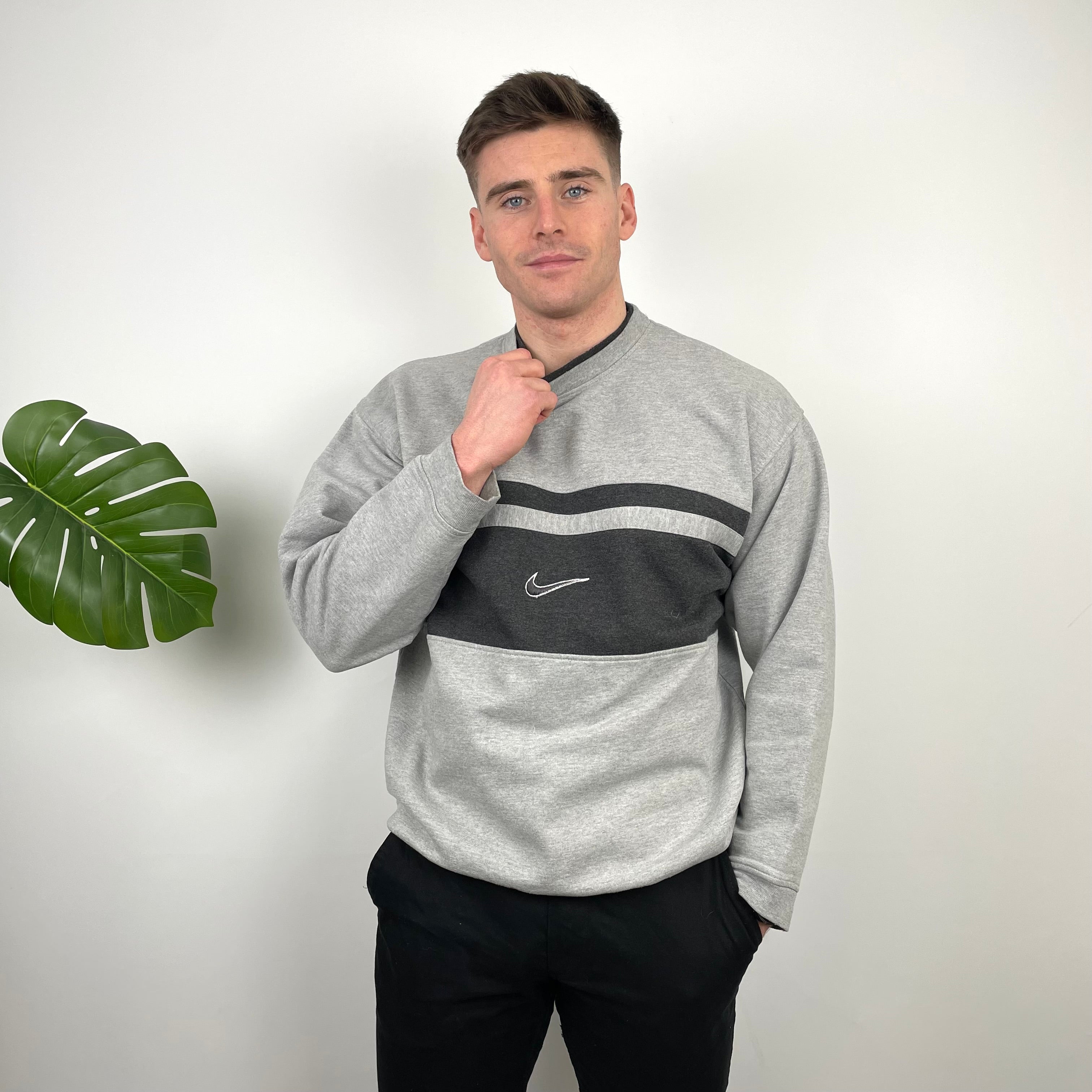 Nike Grey Embroidered Swoosh Sweatshirt (XL)