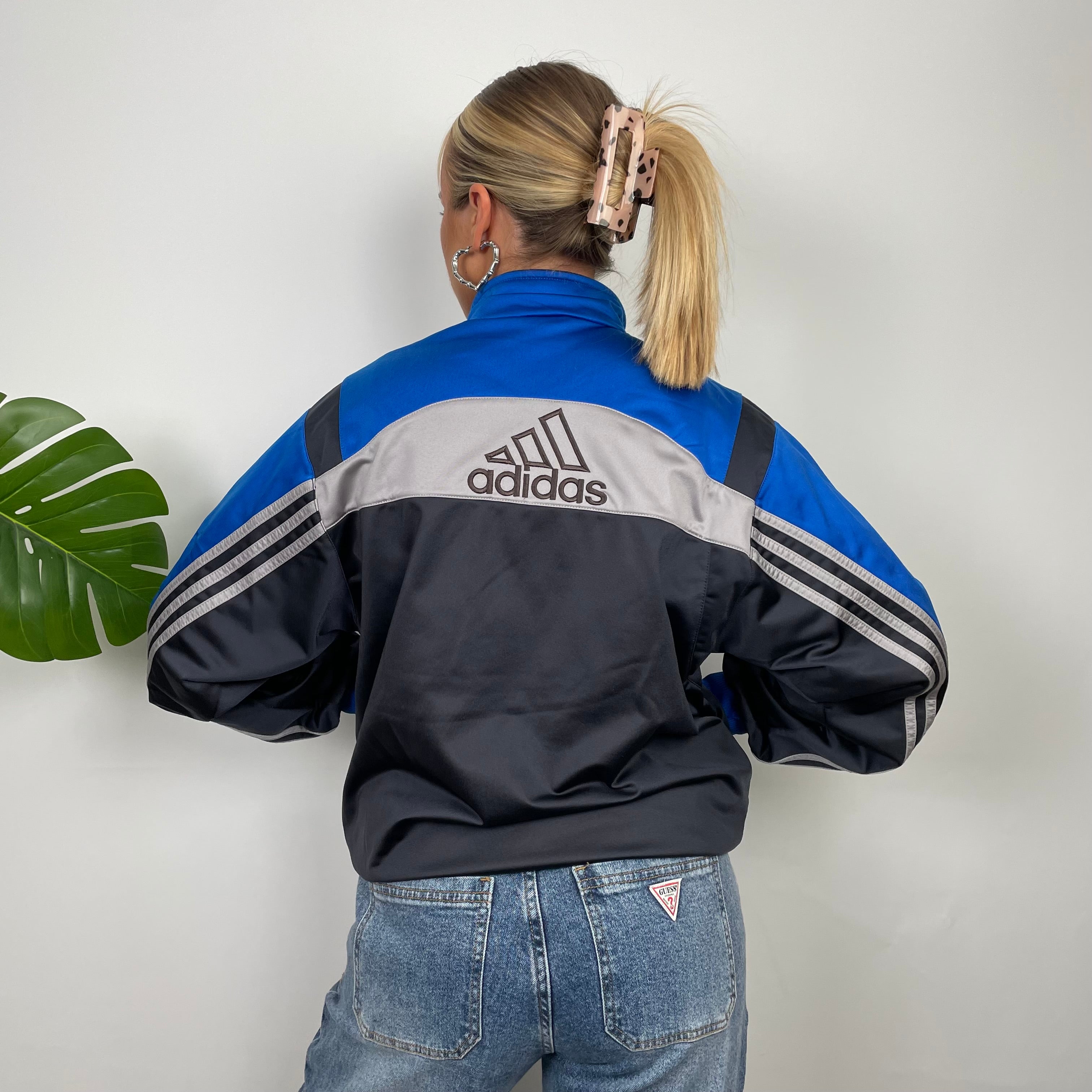 Adidas Embroidered Spell Out Grey Zip Up Track Jacket (M)