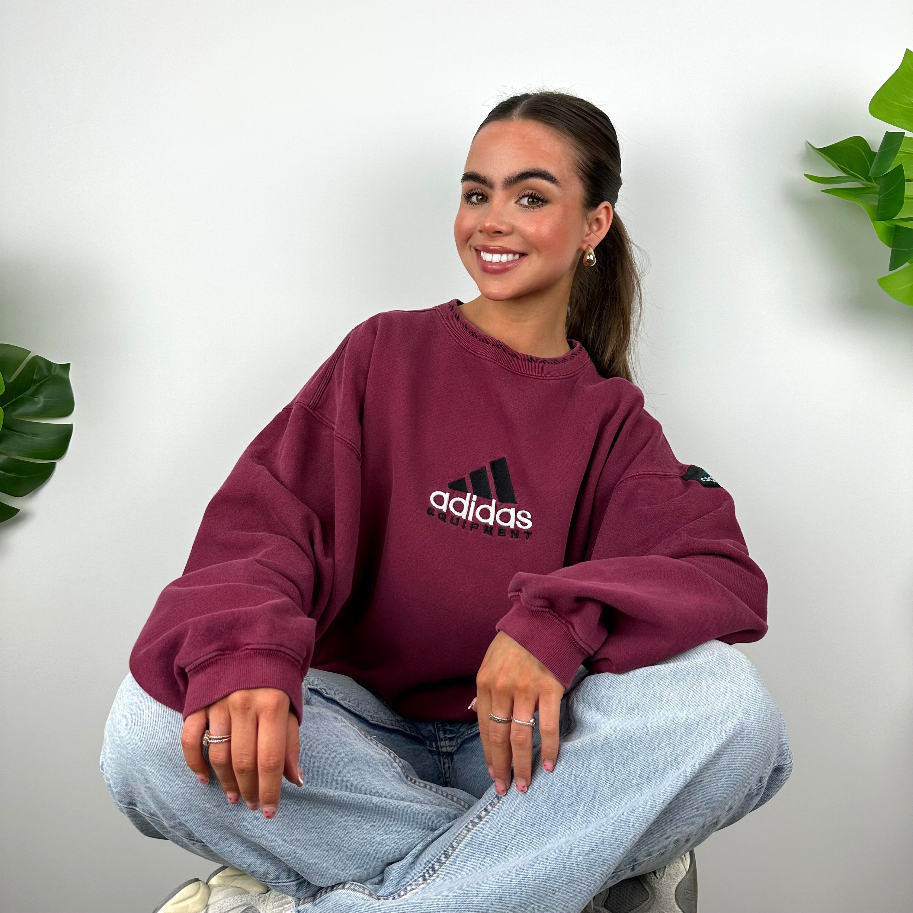 Adidas Equipment Maroon Embroidered Spell Out Sweatshirt (L)