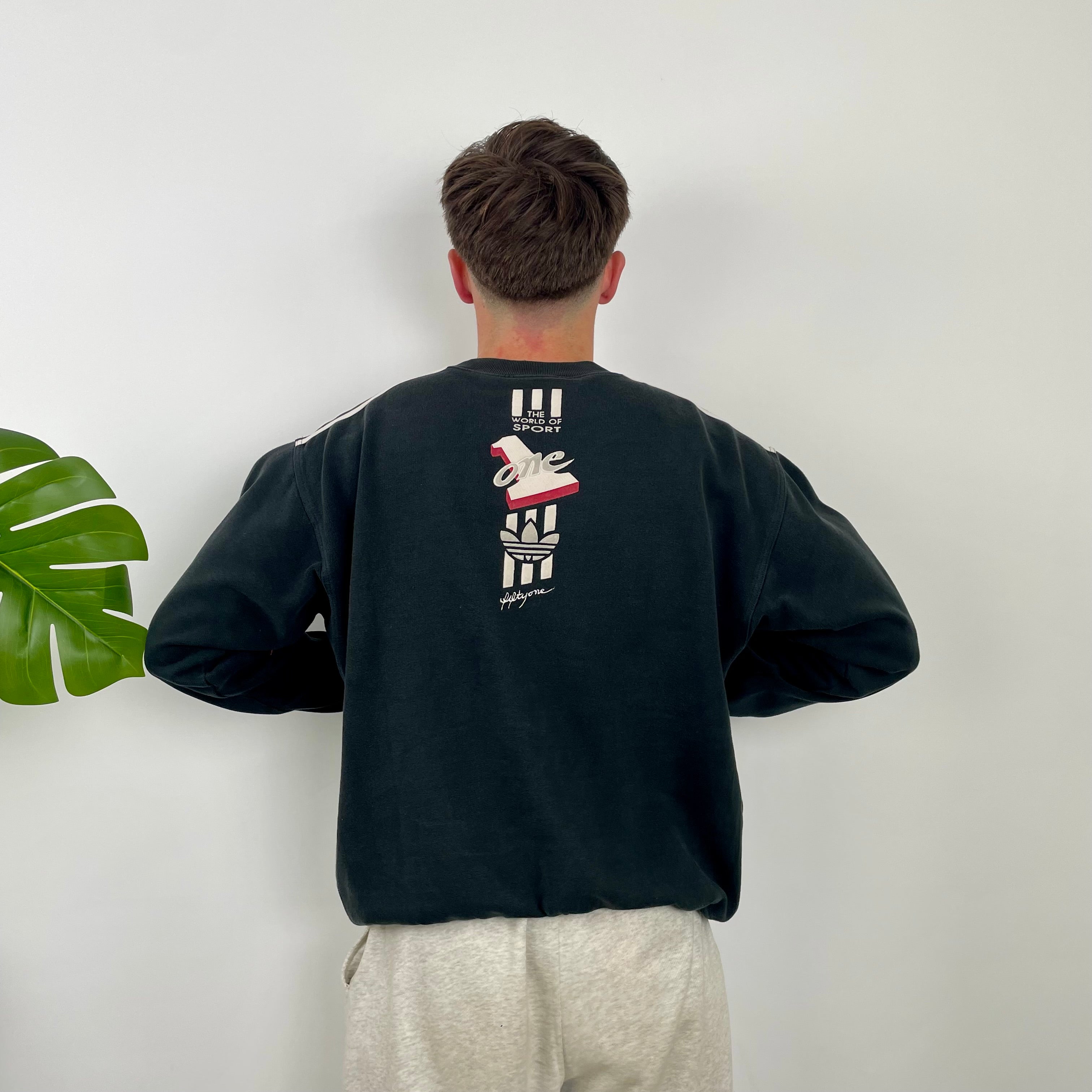 Adidas Black Embroidered Spell Out Sweatshirt (M)