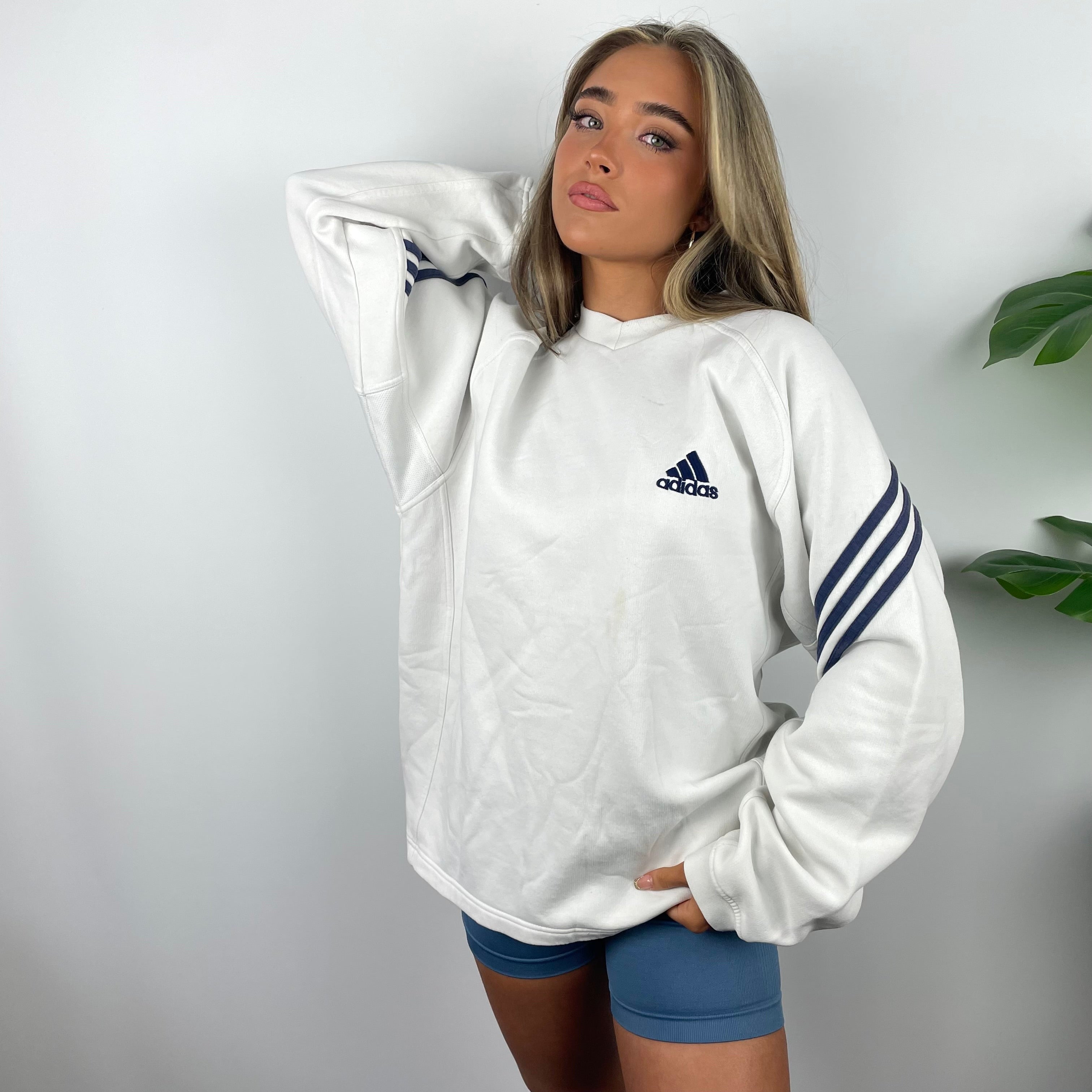 Adidas White Embroidered Spell Out Sweatshirt (XL)