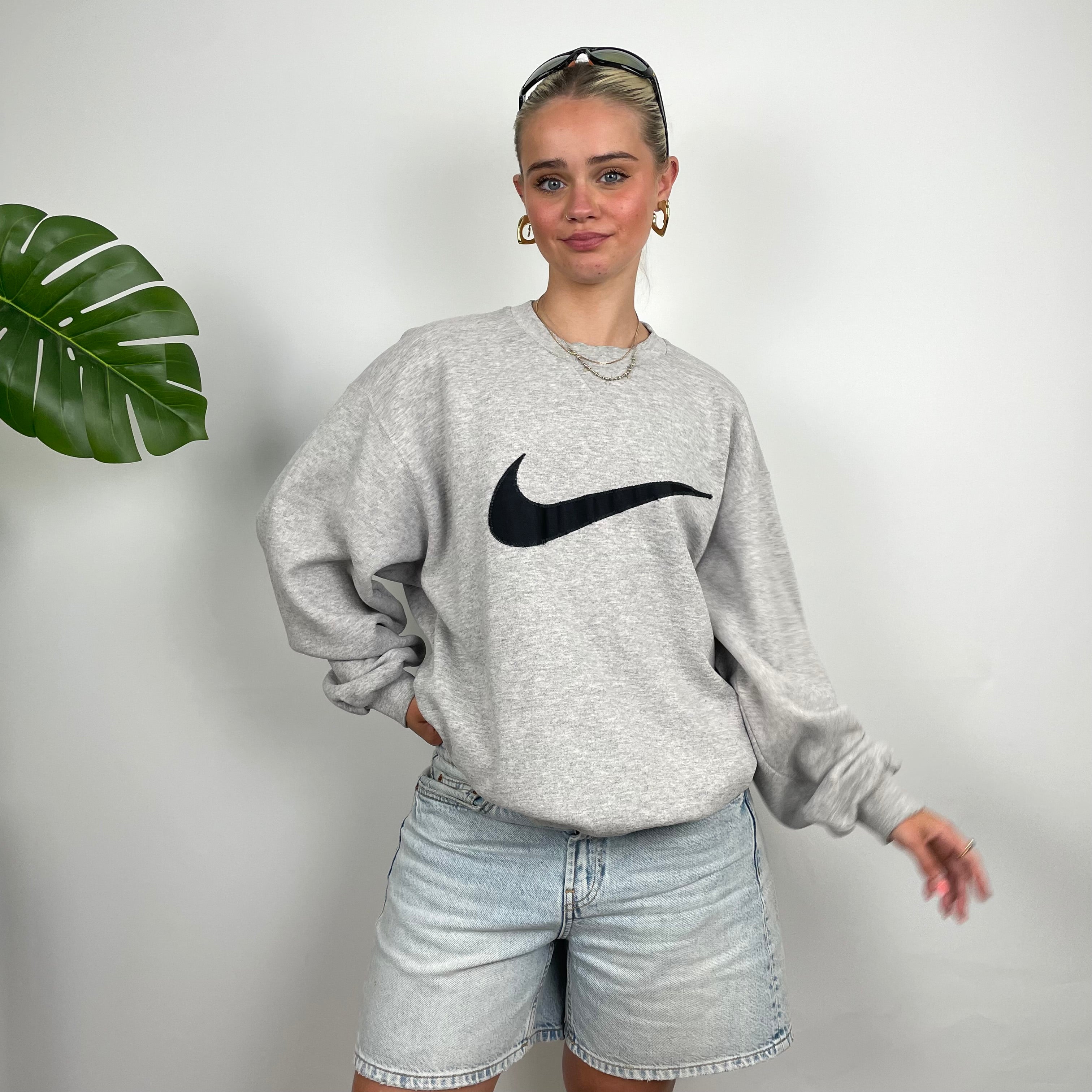 Nike Grey Embroidered Swoosh Sweatshirt (L)