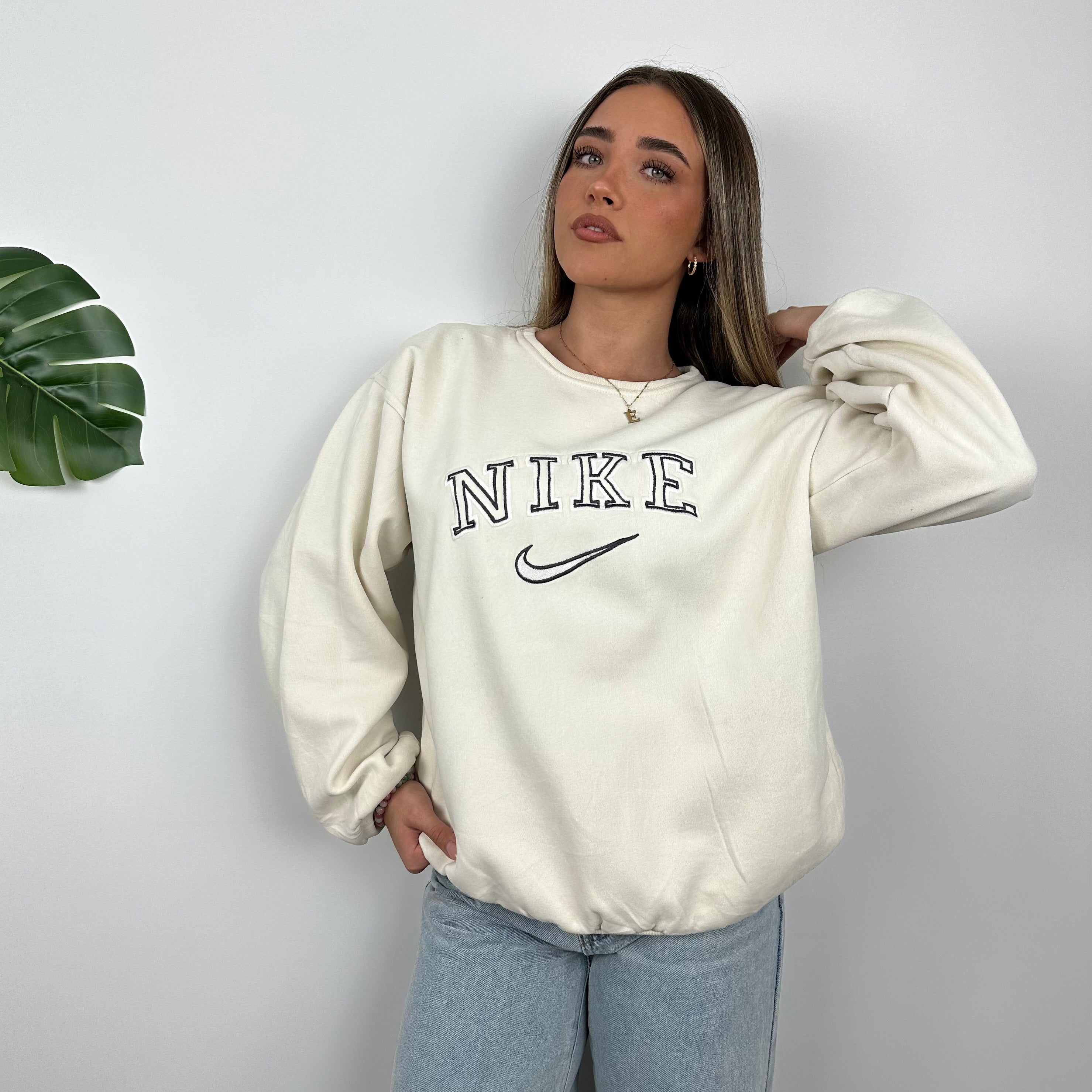 Nike Cream Embroidered Spell Out Sweatshirt (M)