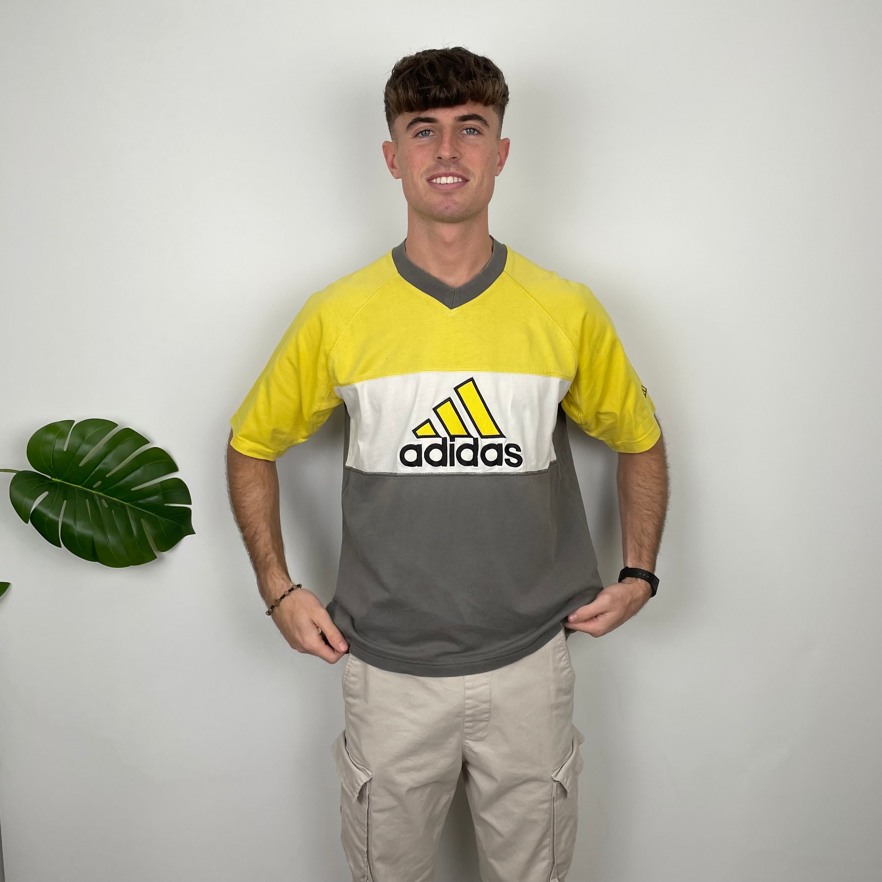 Adidas RARE Yellow & Grey Embroidered Spell Out T Shirt (L)