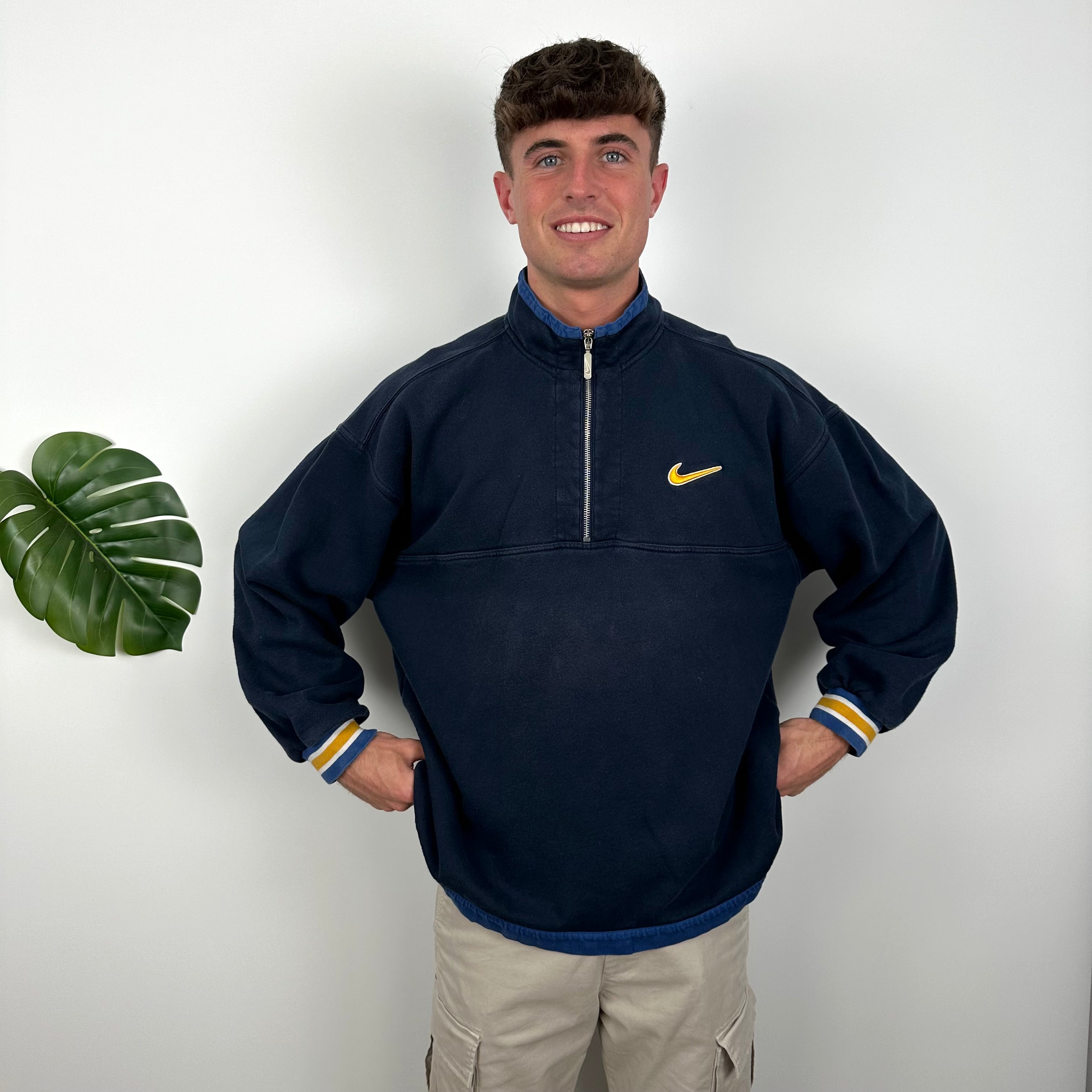 Nike RARE Navy Embroidered Swoosh Quarter Zip (XL)