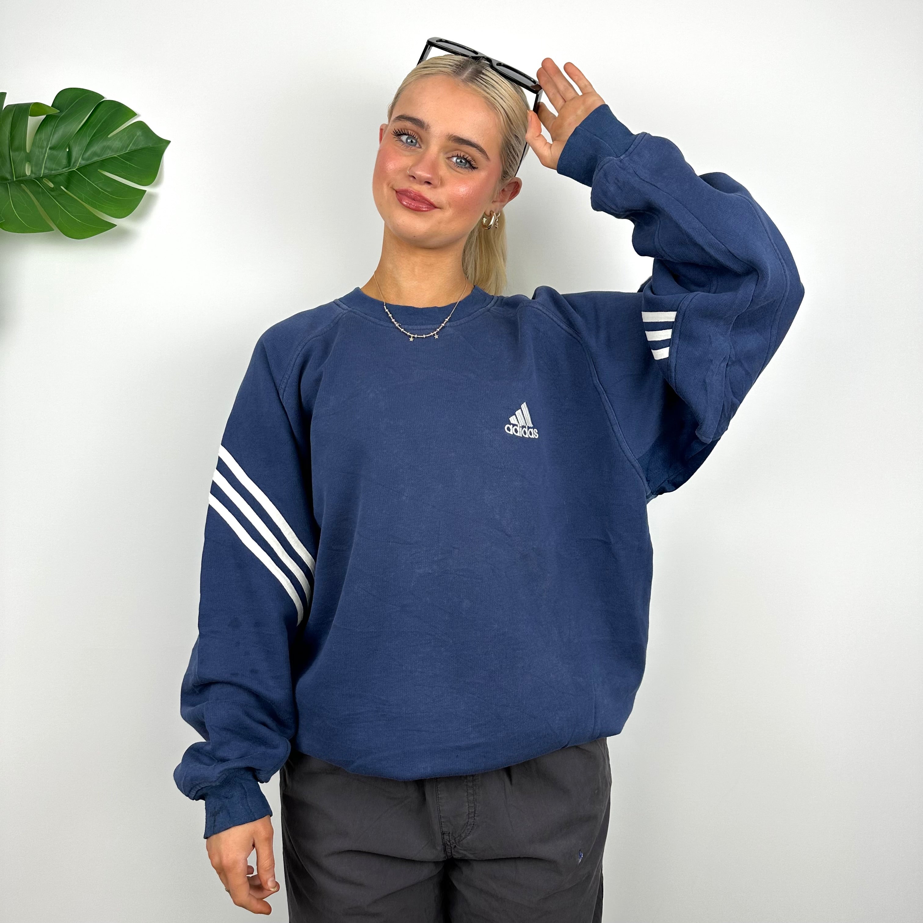 Adidas Navy Embroidered Spell Out Sweatshirt (M)