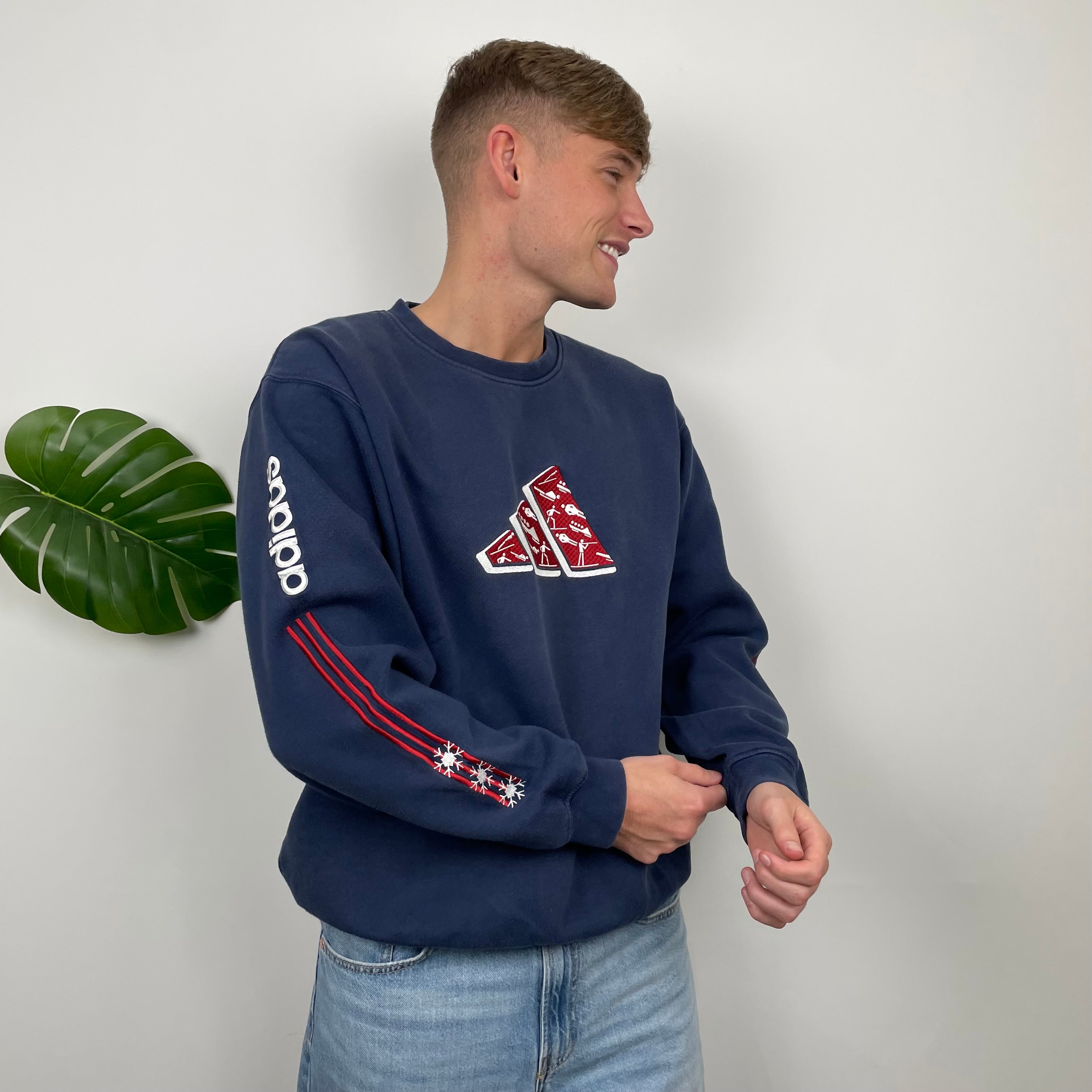 Adidas RARE Red and Navy Embroidered Spell Out Sweatshirt (L)