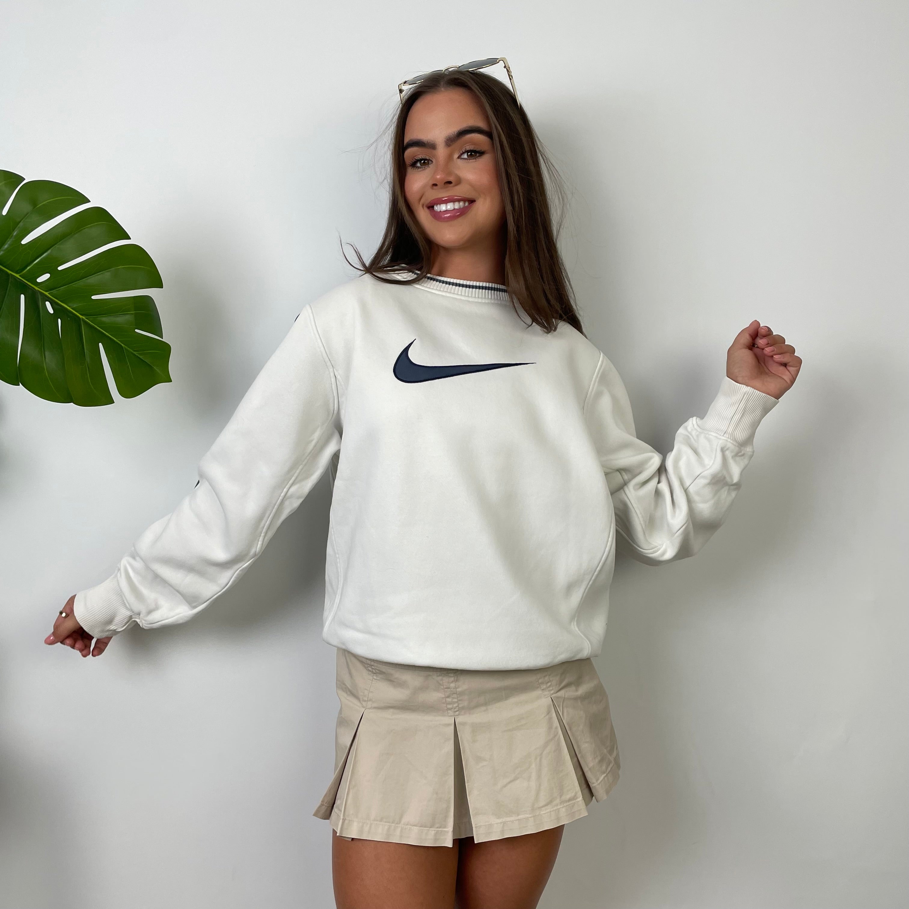 Nike White Embroidered Swoosh Sweatshirt (S)