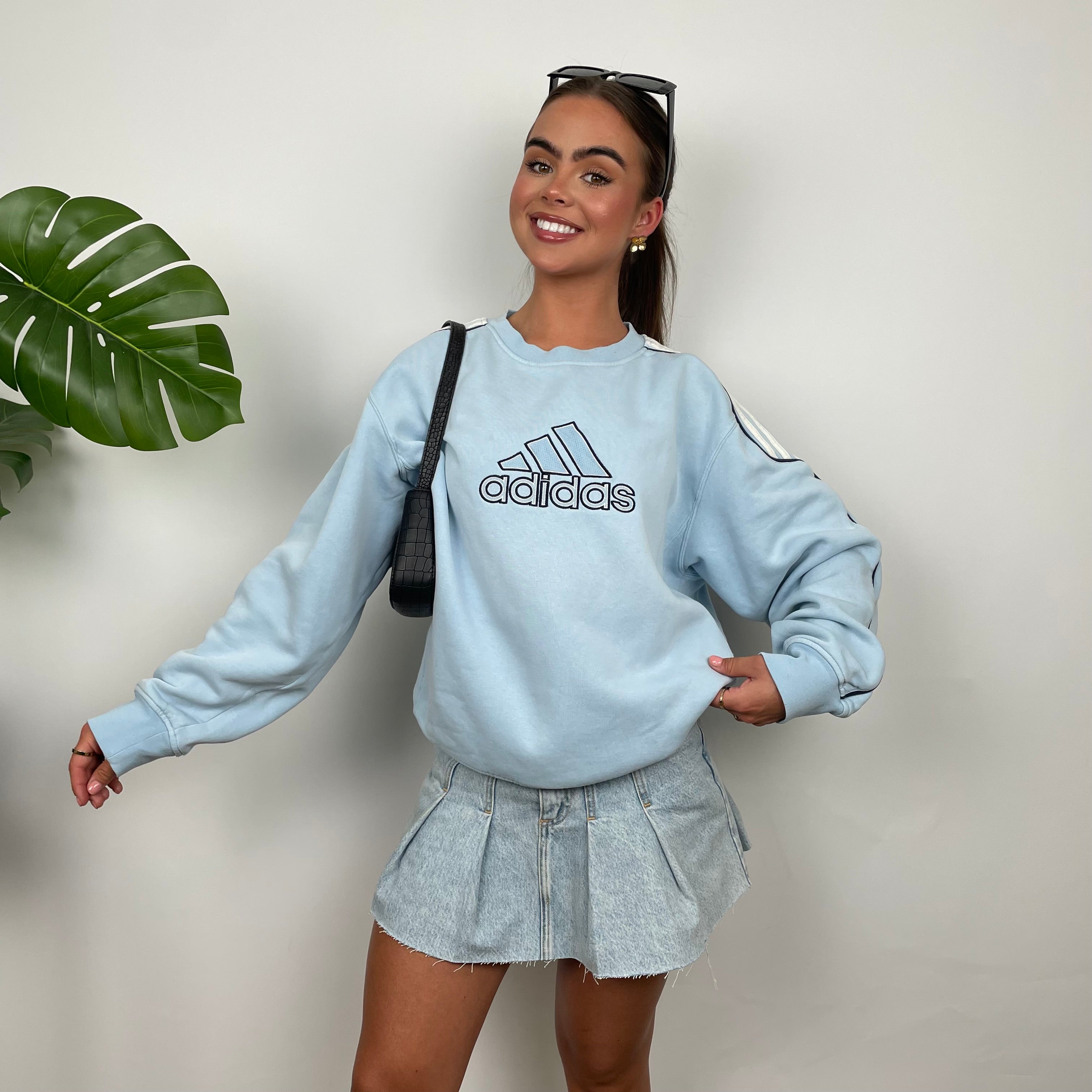 Adidas Baby Blue Embroidered Spell Out Sweatshirt (M)