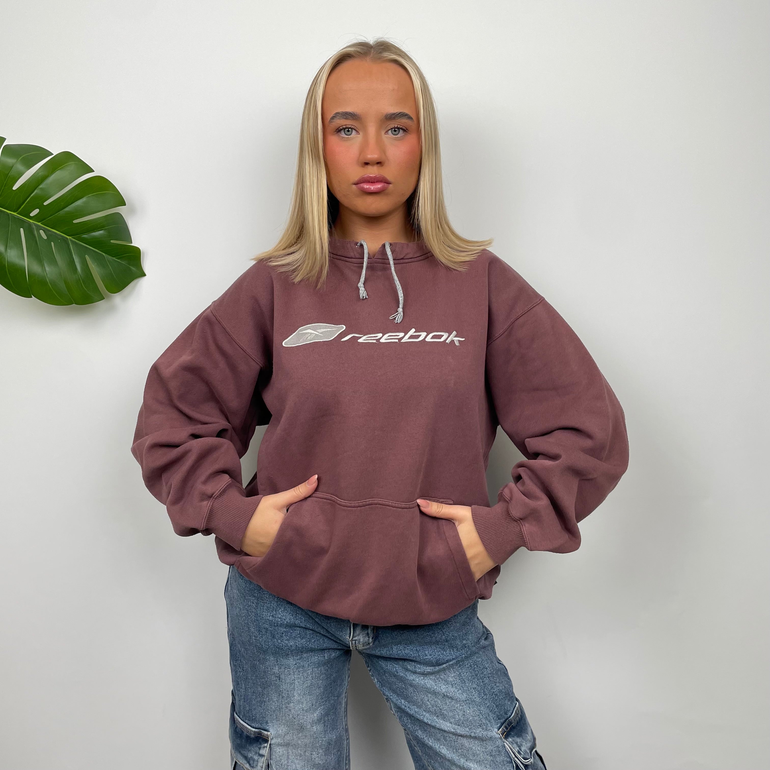 Reebok Maroon Embroidered Spell Out Hoodie (S)