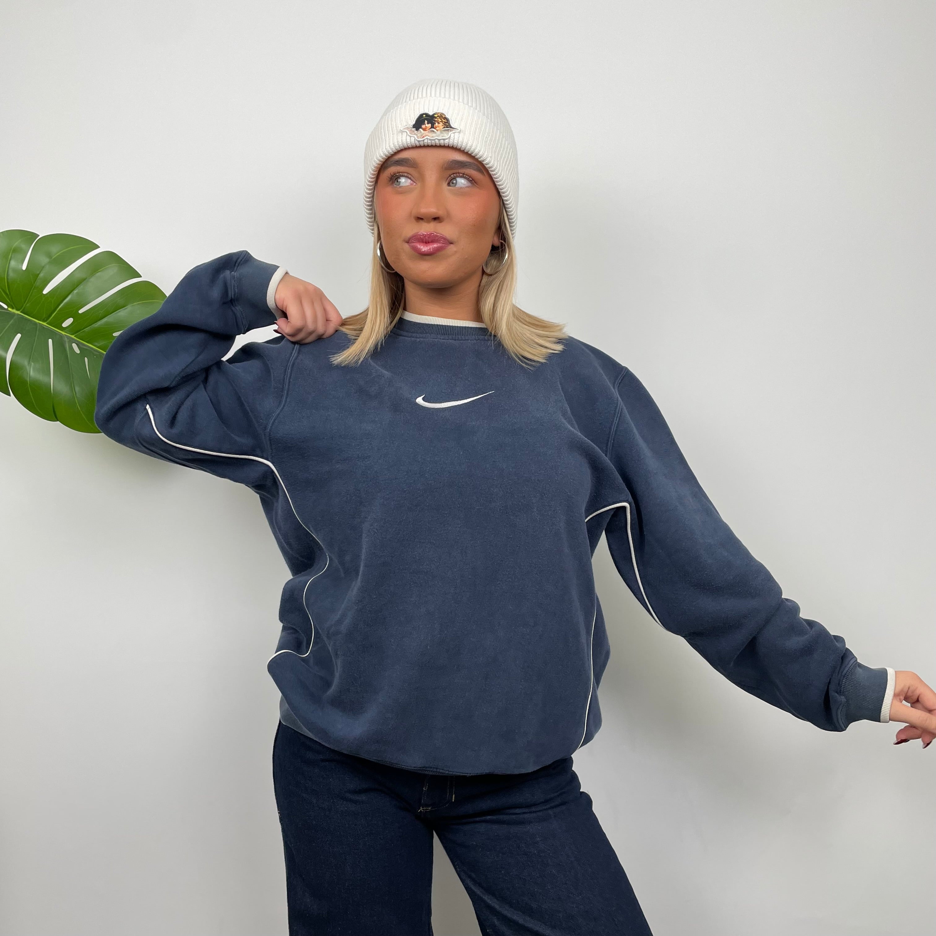 Nike Navy Embroidered Swoosh Sweatshirt (S)