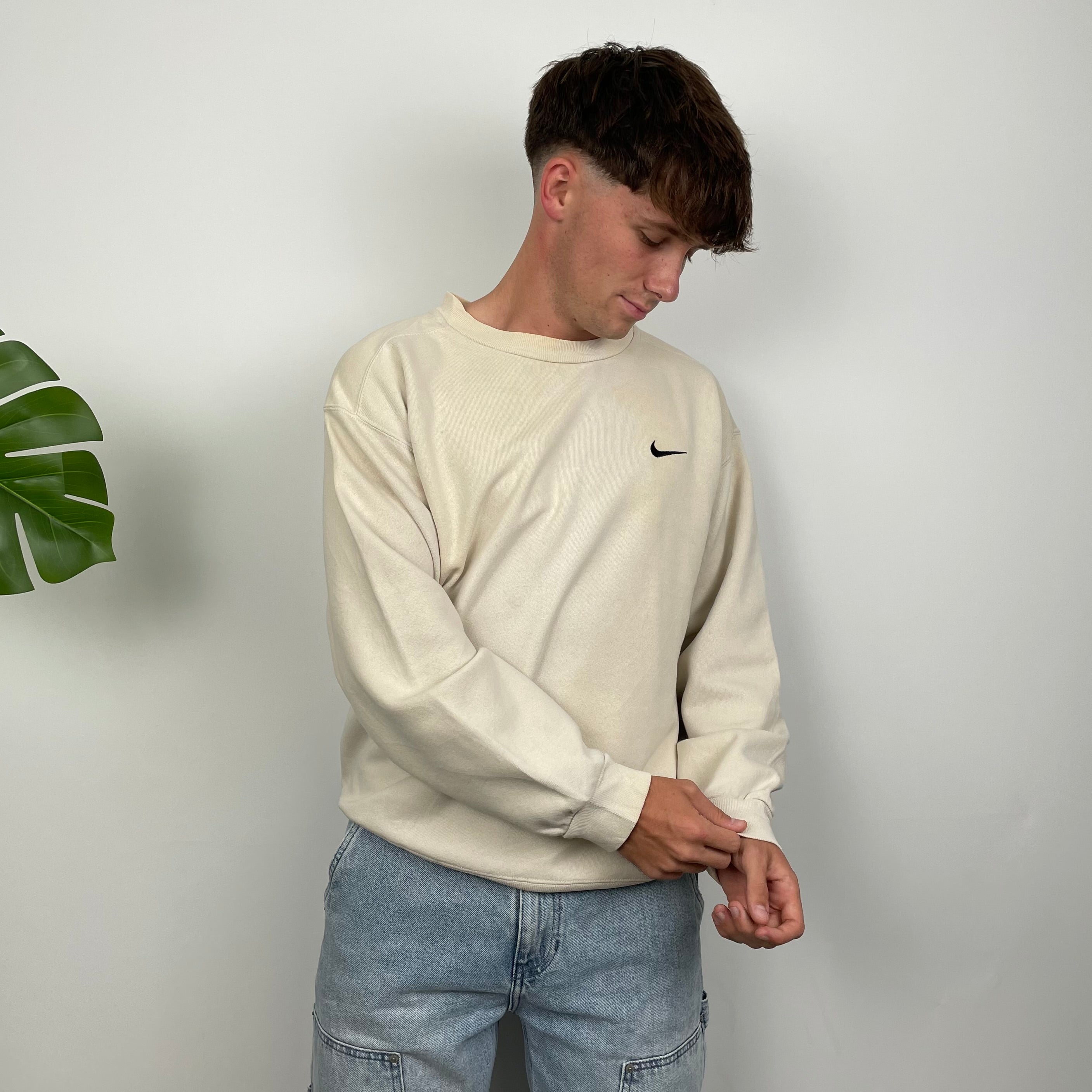 Nike Cream Embroidered Swoosh Sweatshirt (M)