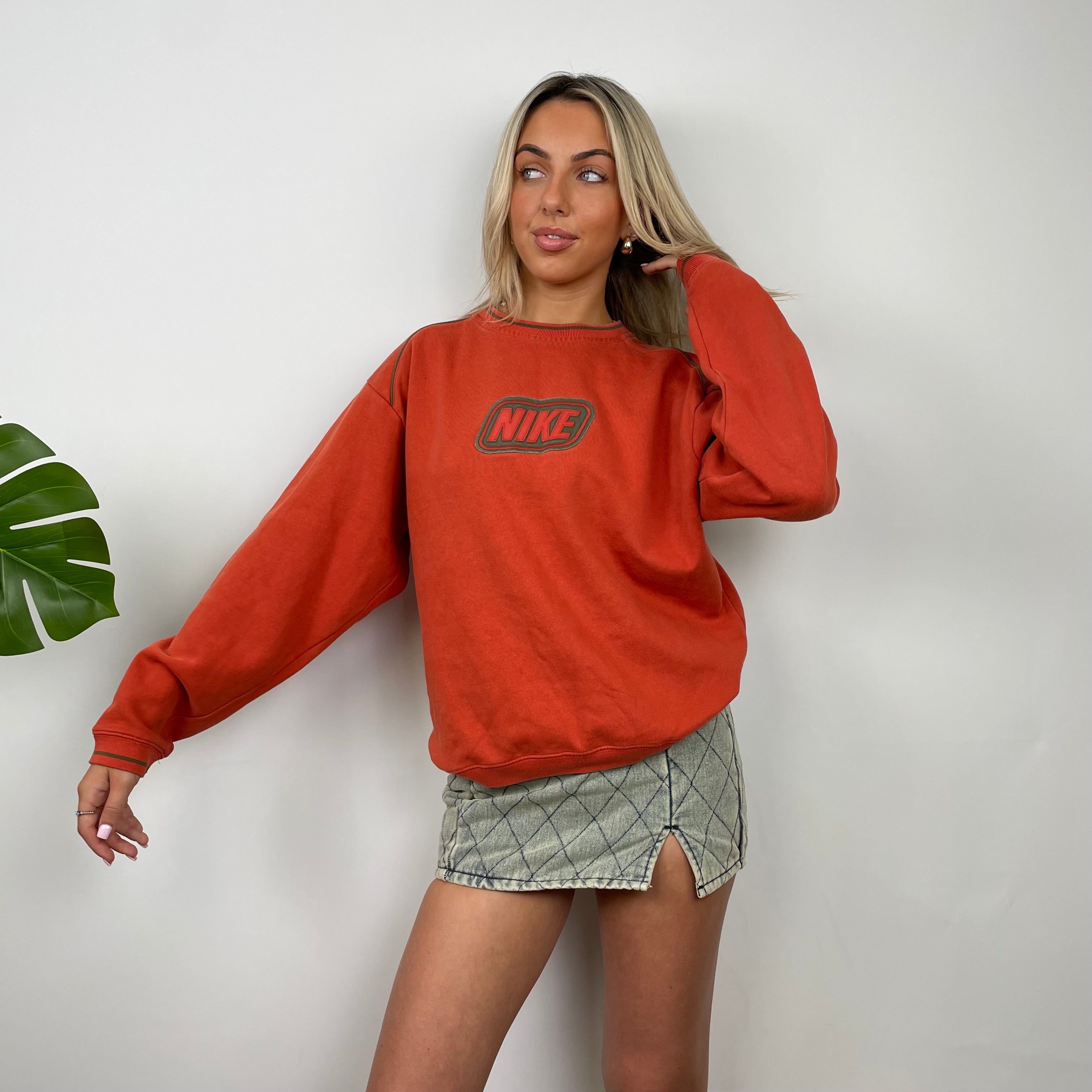 Nike RARE Orange Embroidered Spell Out Sweatshirt (S)