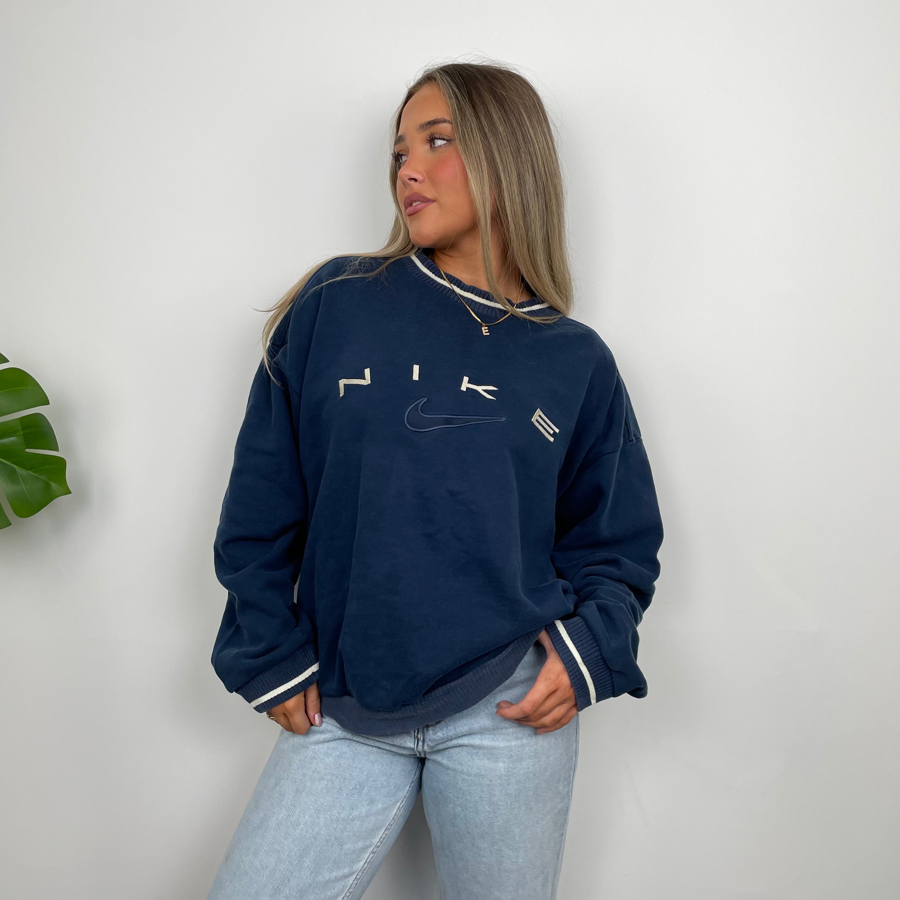 Nike Navy Embroidered Spell Out Sweatshirt (S)