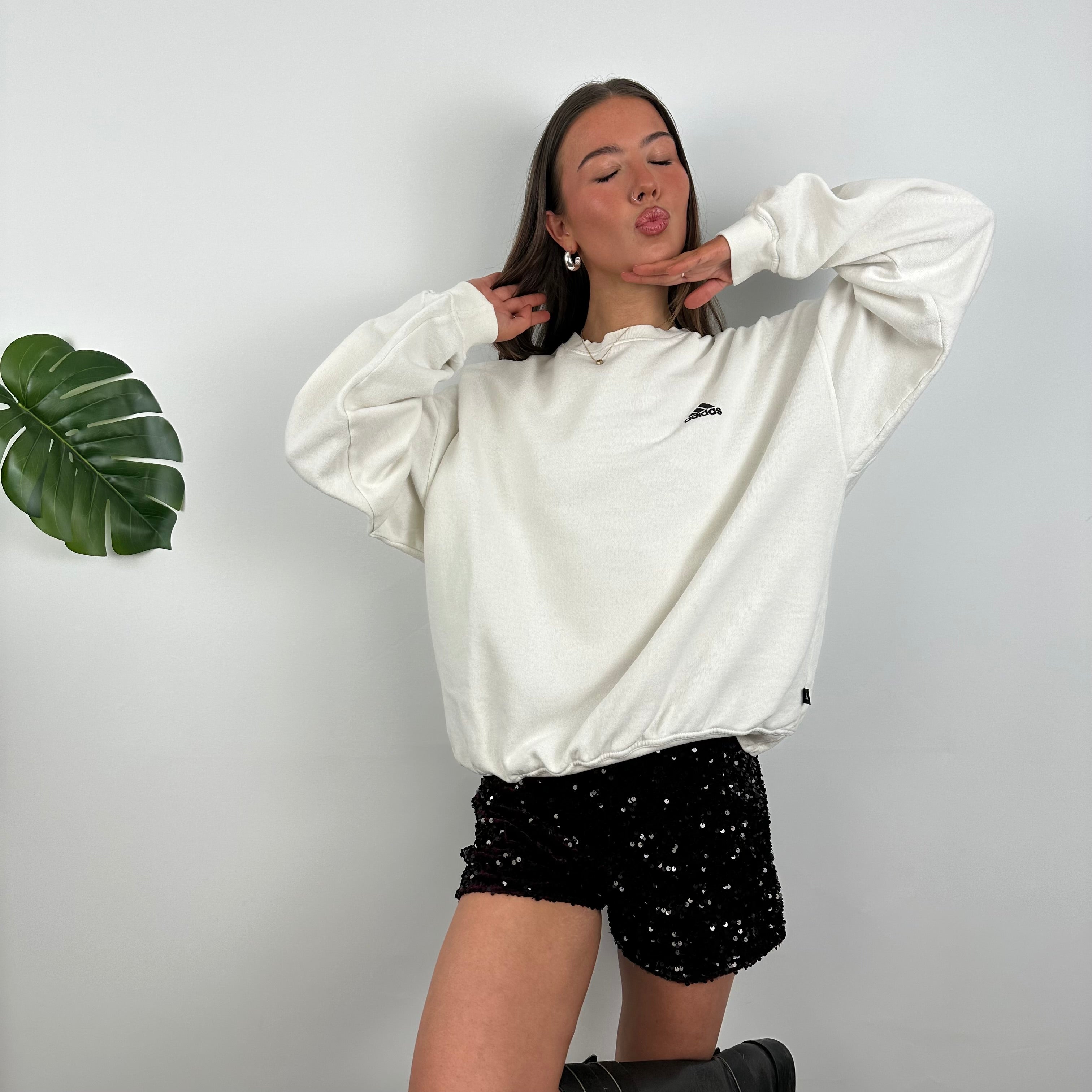 Adidas White Embroidered Spell Out Sweatshirt (L)