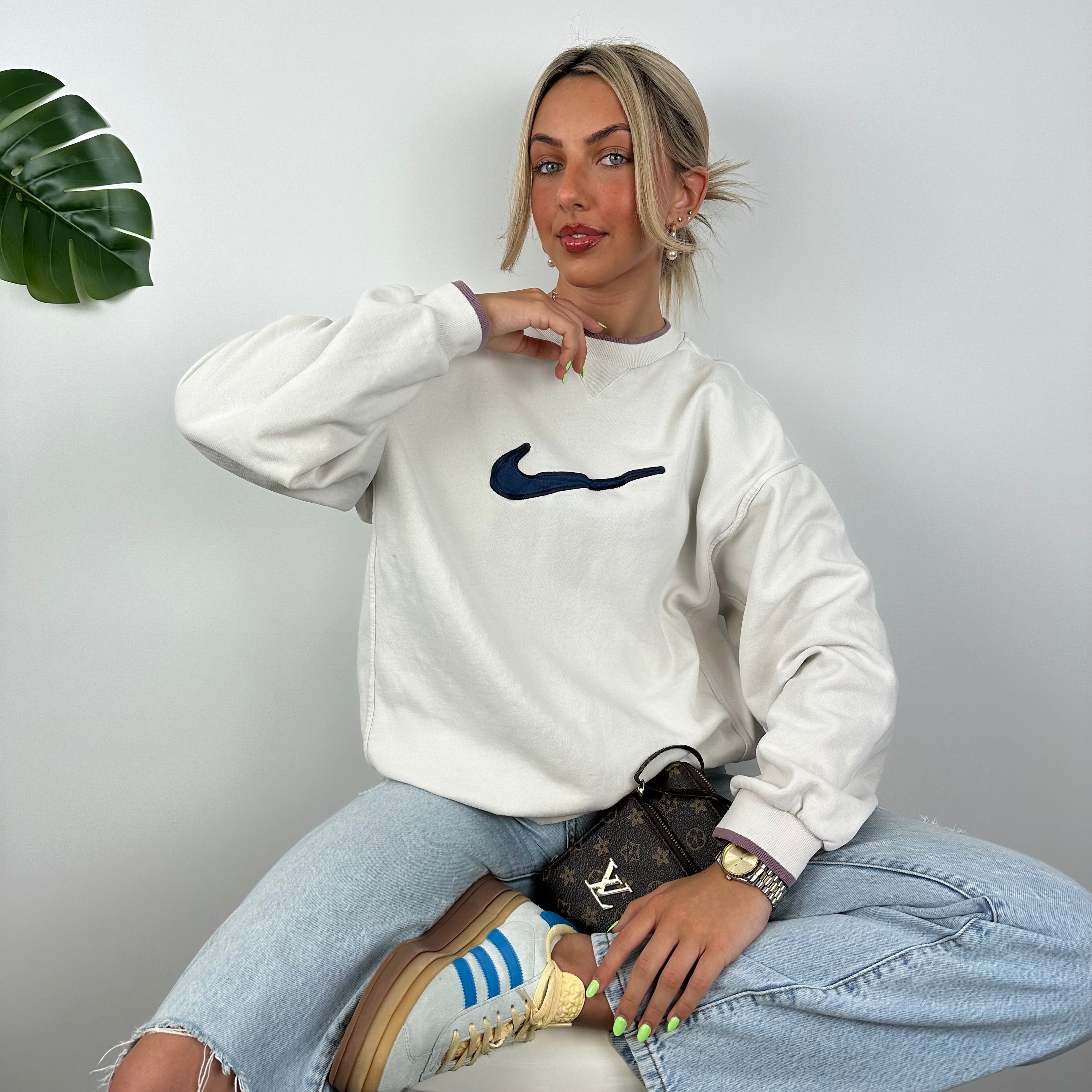 Nike White Embroidered Swoosh Sweatshirt (M)