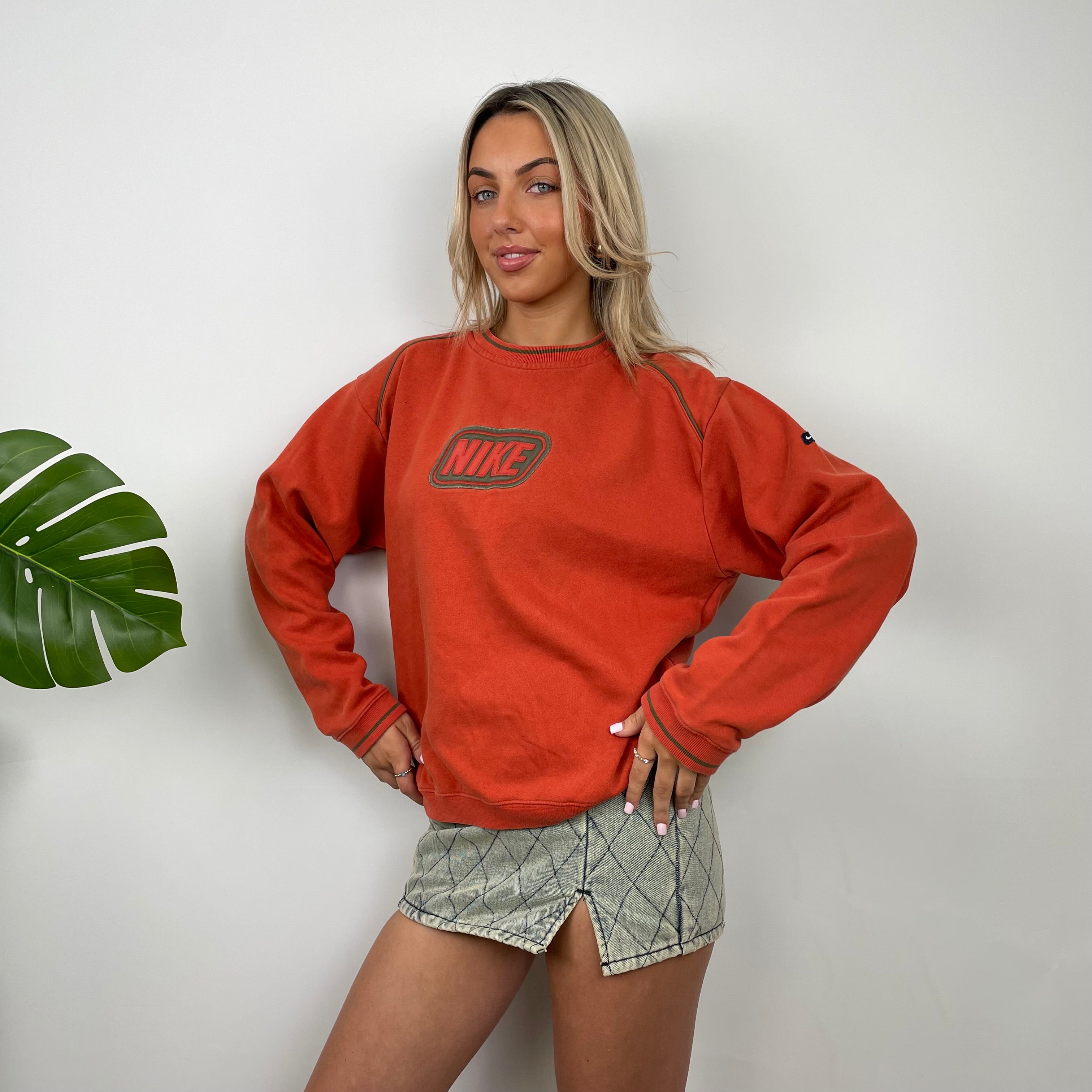 Nike RARE Orange Embroidered Spell Out Sweatshirt (S)