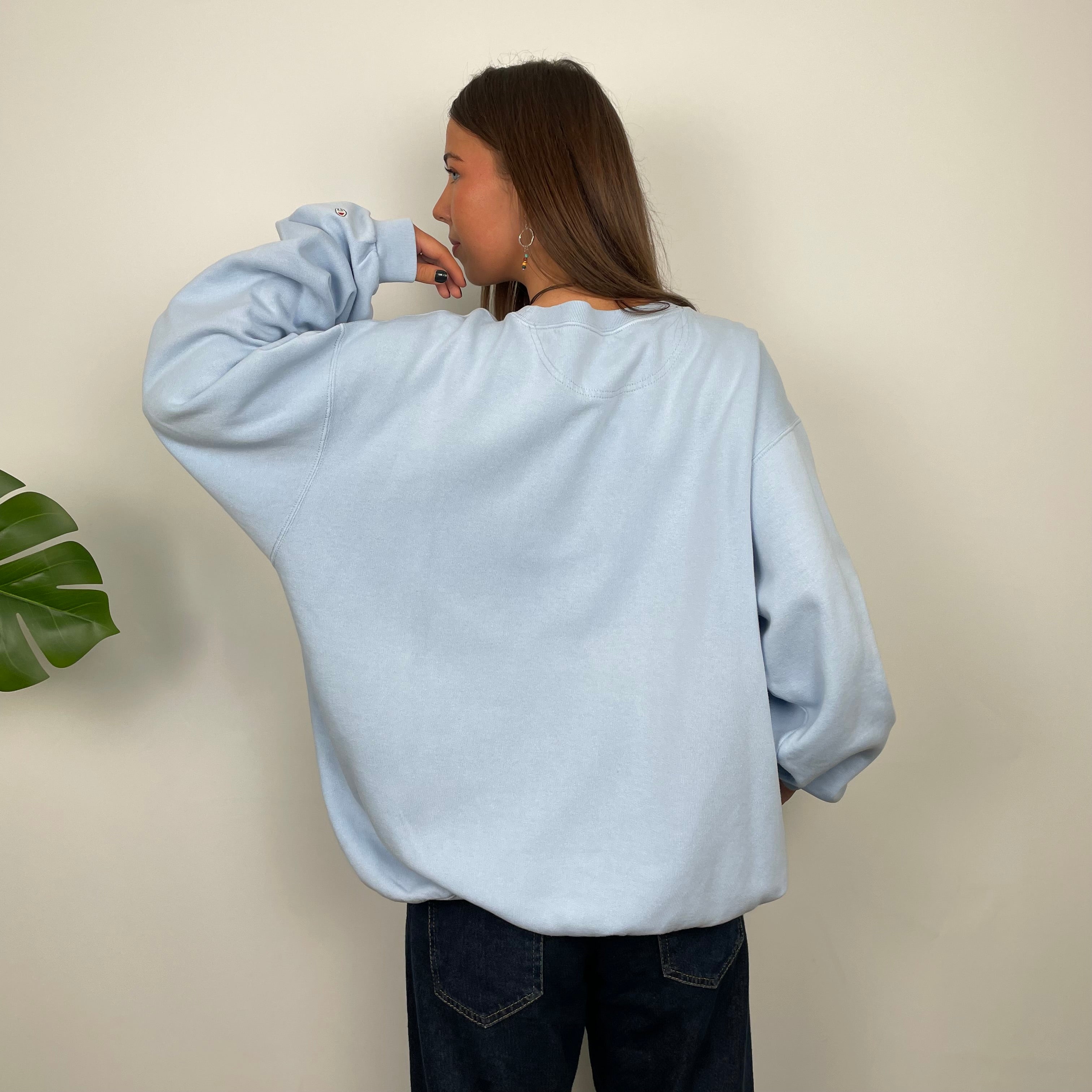 Champion Baby Blue Embroidered Spell Out Sweatshirt (M)