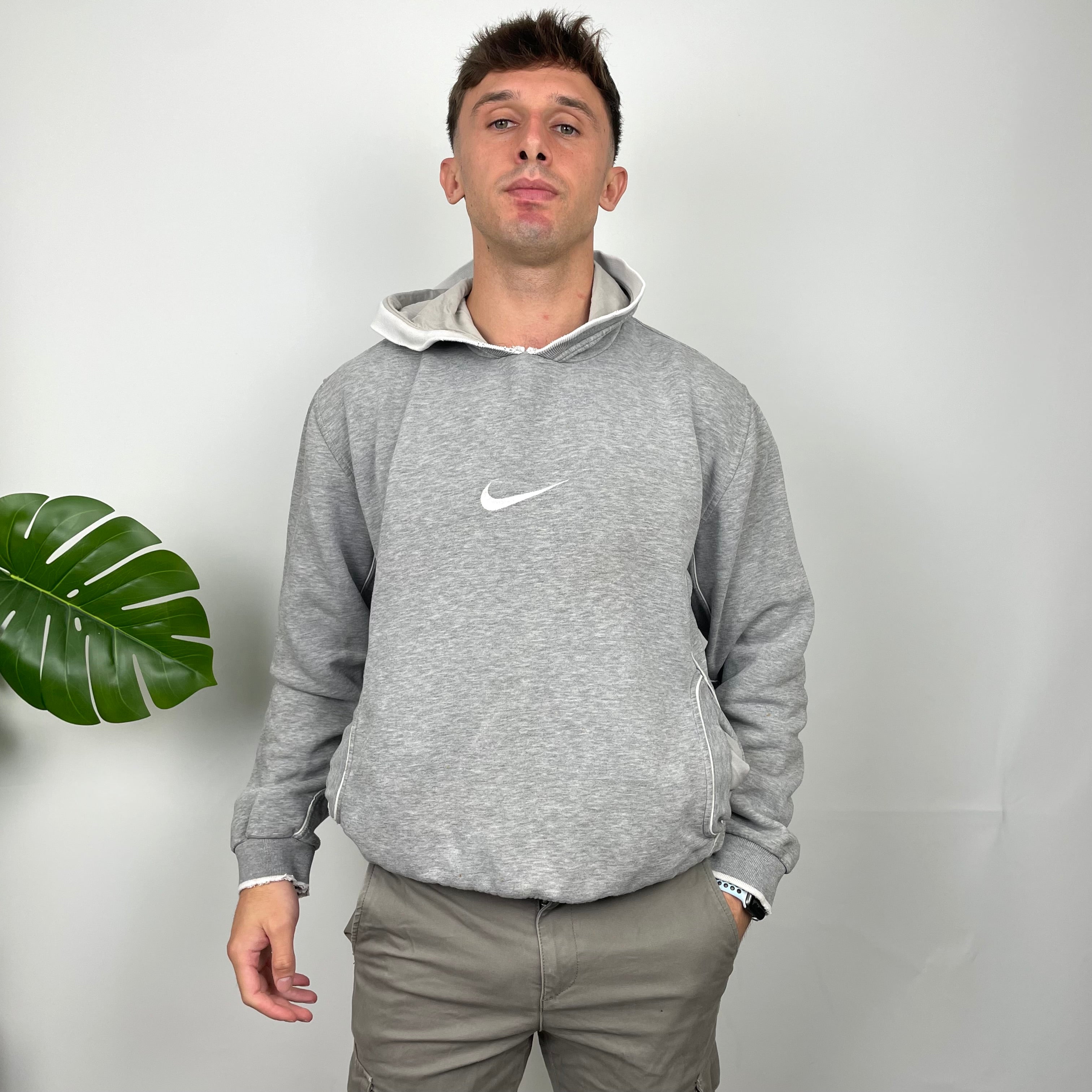 Nike Grey Embroidered Centre Swoosh Hoodie (L)