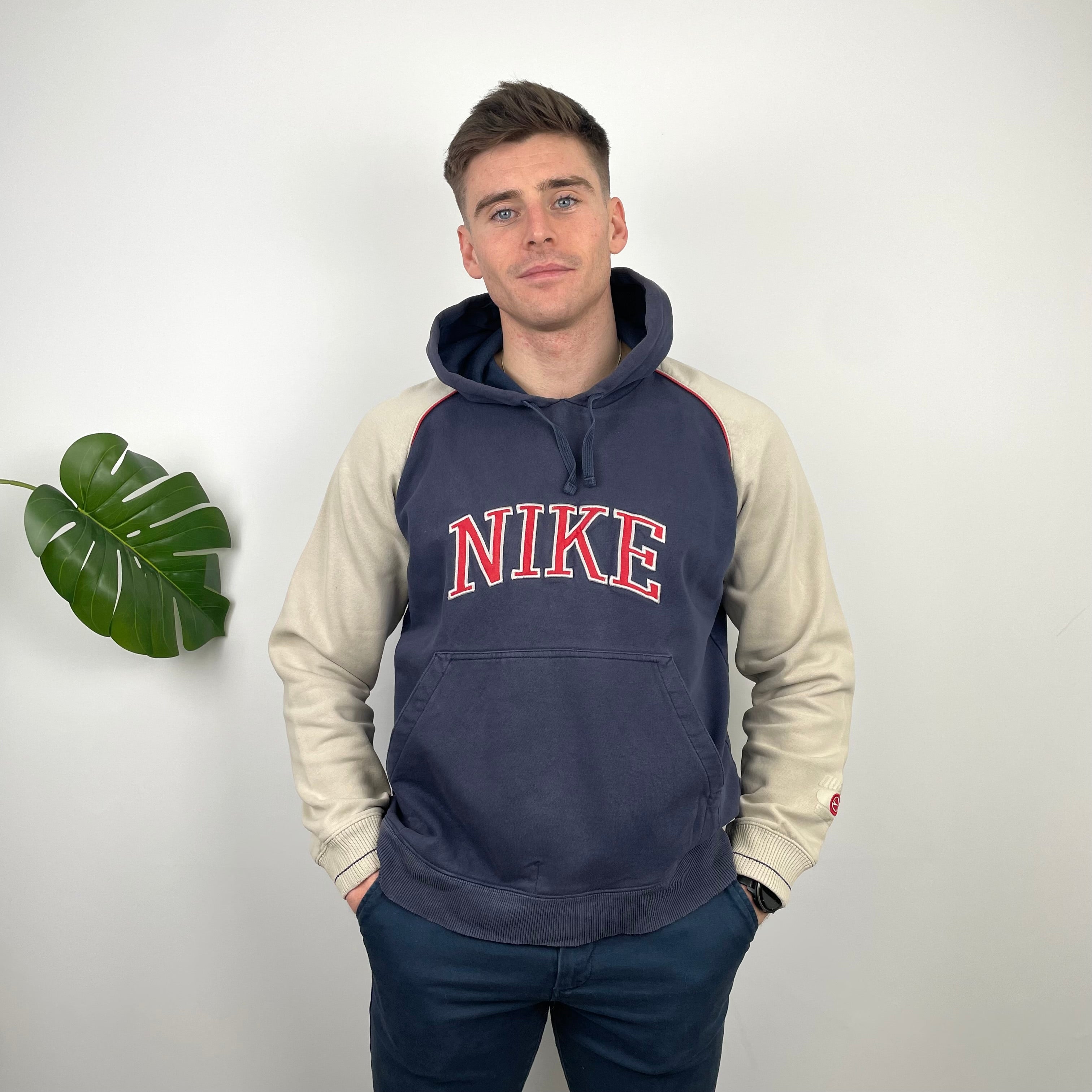 Nike RARE Navy Embroidered Spell Out Hoodie (L)
