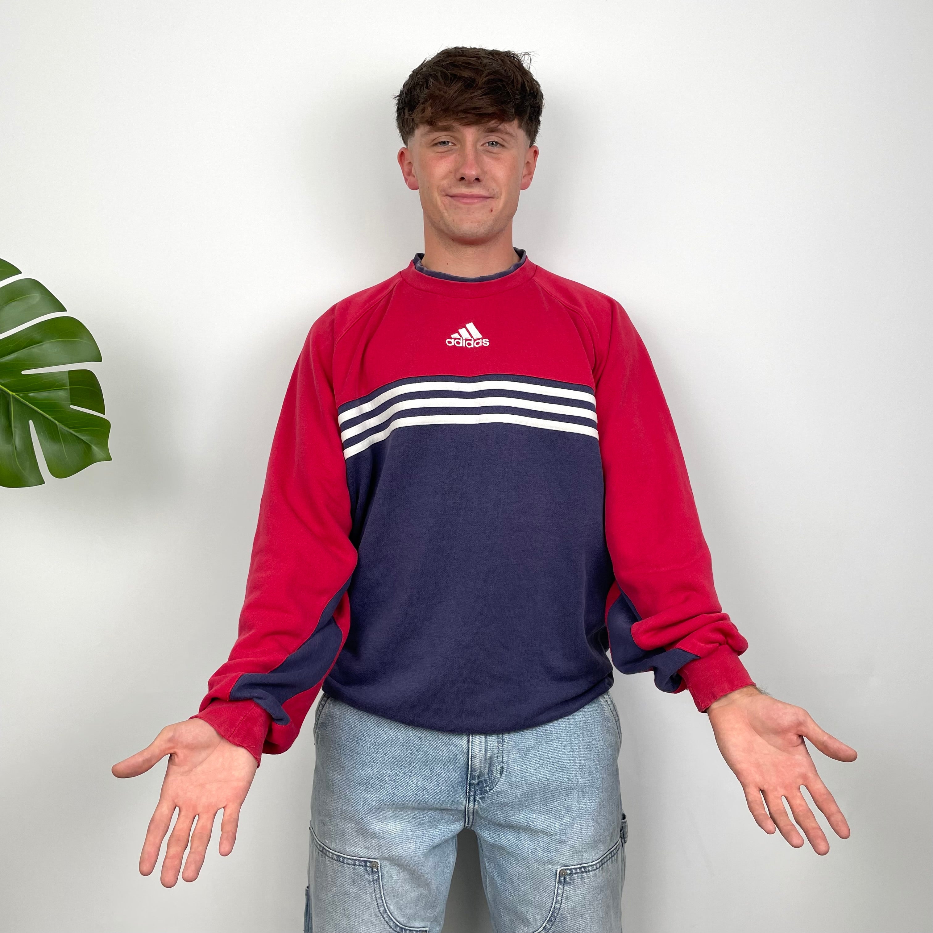 Adidas Red & Navy Embroidered Spell Out Sweatshirt (L)