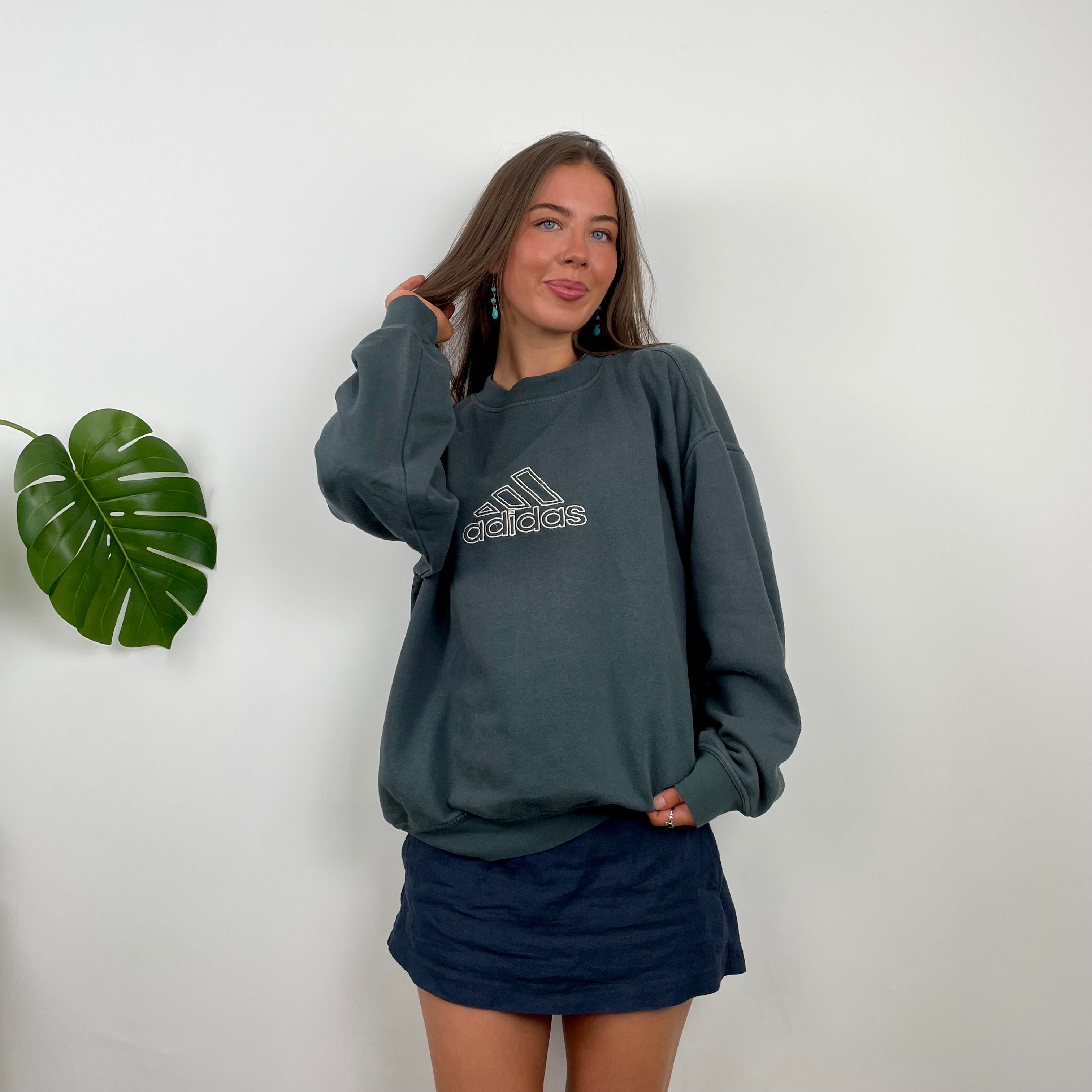 Adidas Grey Embroidered Spell Out Sweatshirt (M)